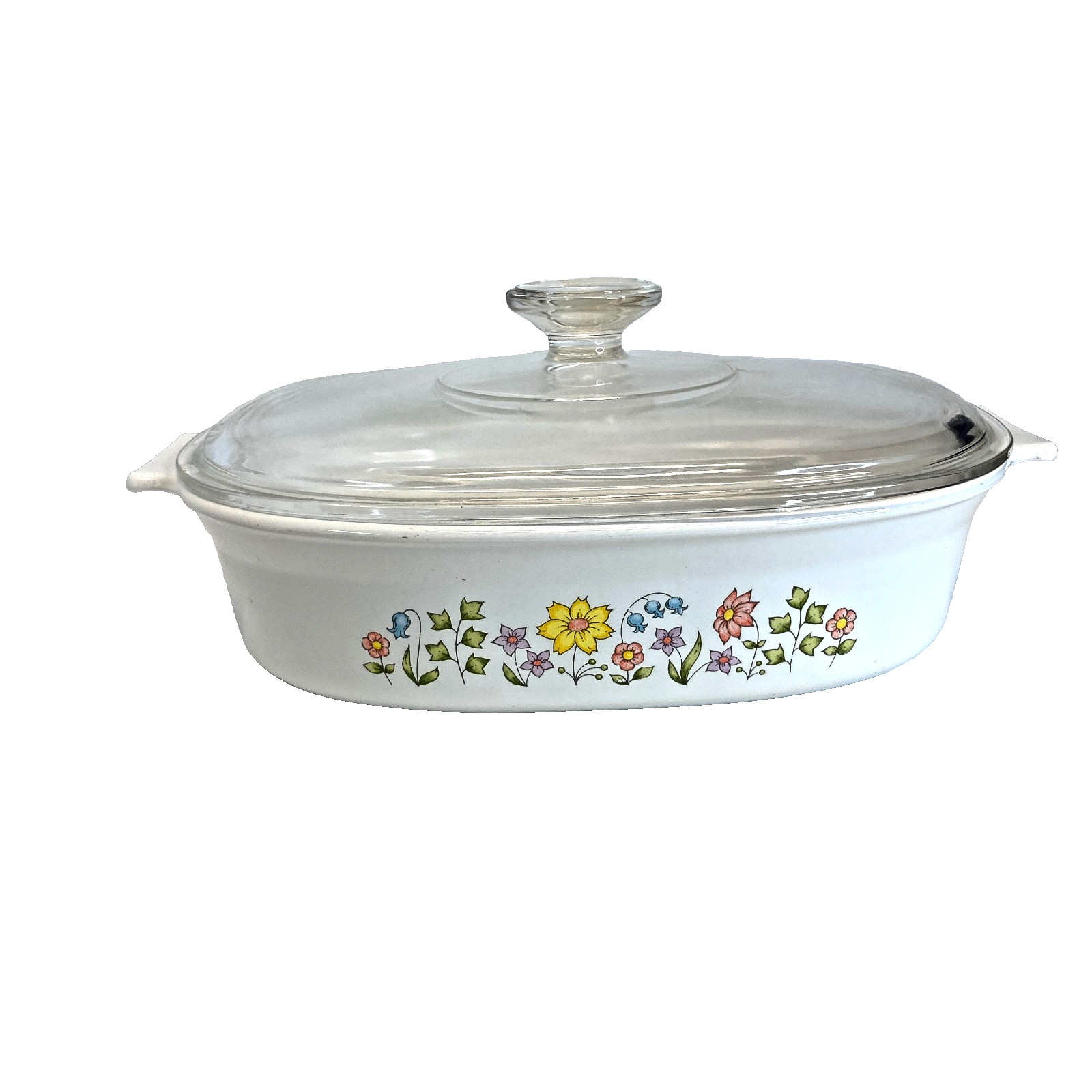 Corning Ware Meadow DC-1 1/2-B W/ Lid Oval Spring Time Flowers 12 x 9″ Vintage