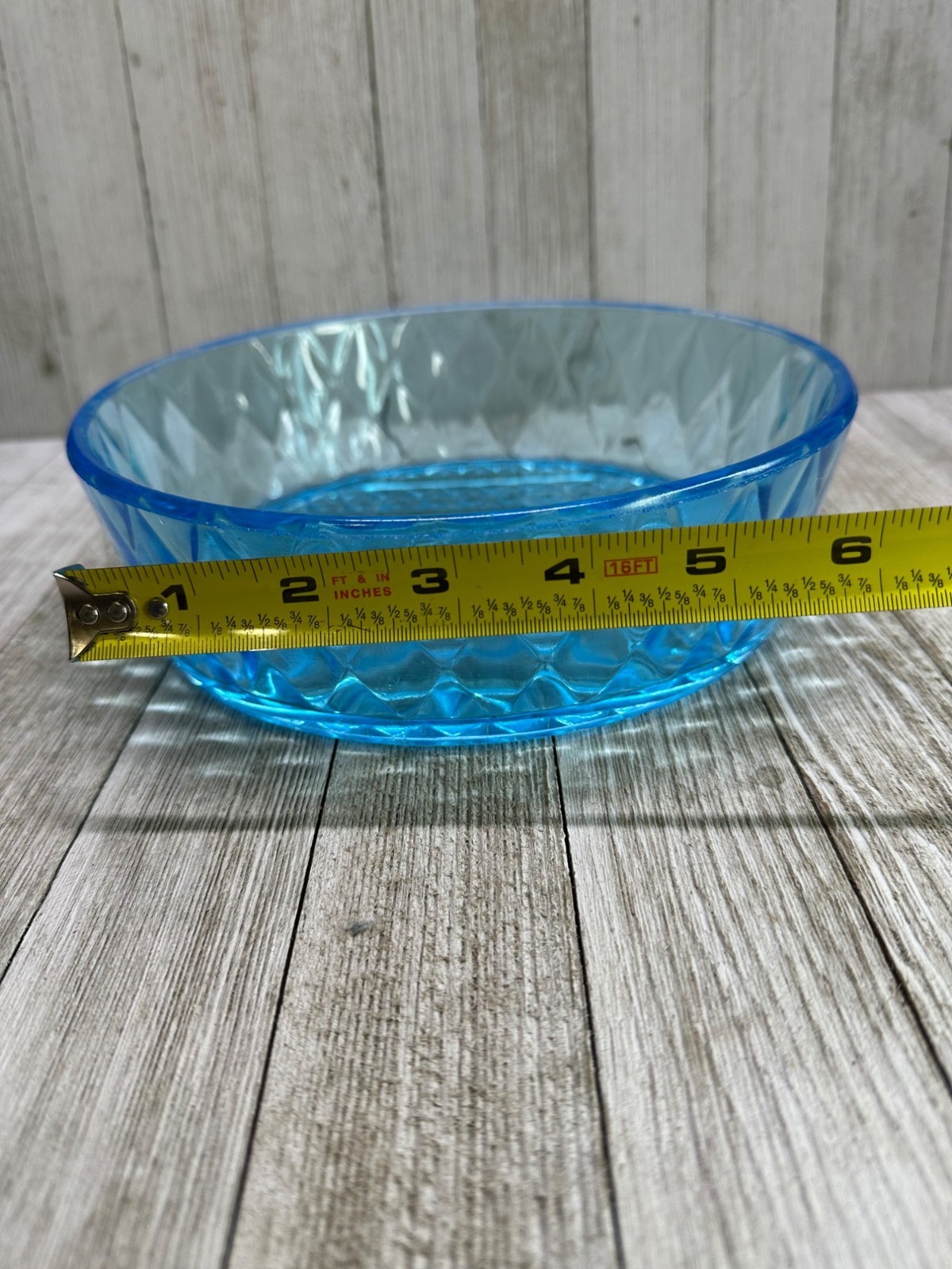 Vtg EAPG Bryce Brothers Style Bowl Diamond Quilted Pattern Sky Blue Glass 8″ DIA