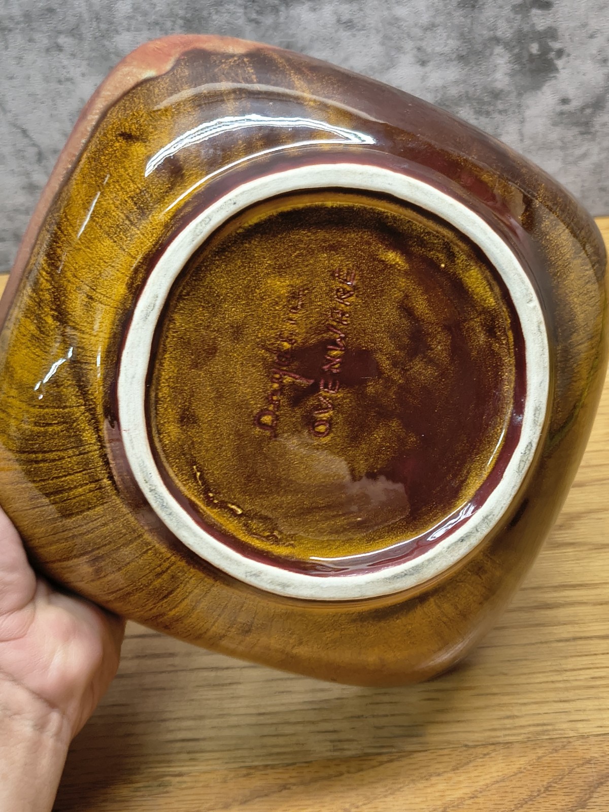 DRYDEN OZARK FRONTIER POTTERY BROWN DRIP GLAZE SERVING SQUARE BOWL SIGNED