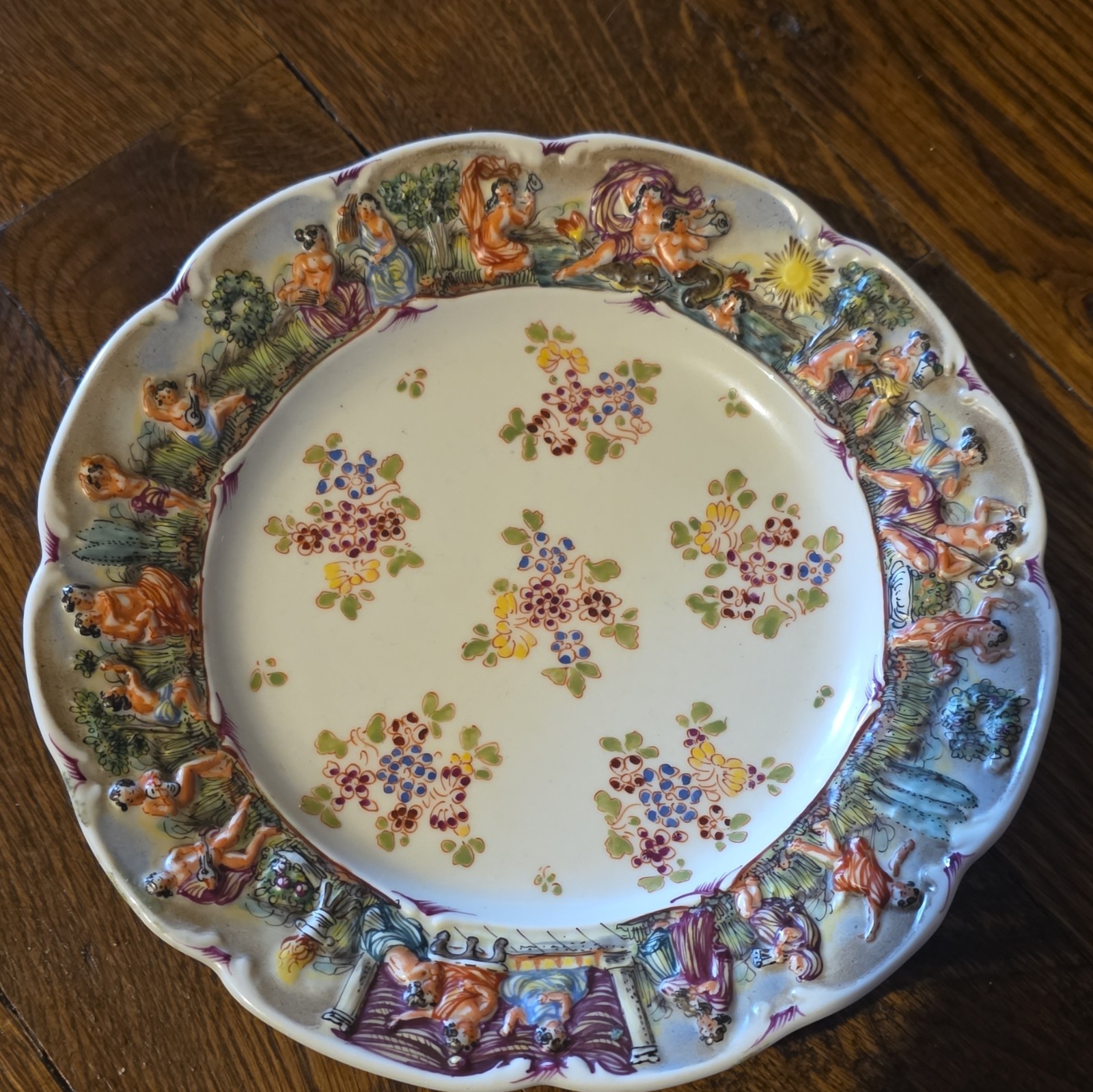 Antique Capodimonte Italy Plate 9 1/4″ Diameter Nude LADIES