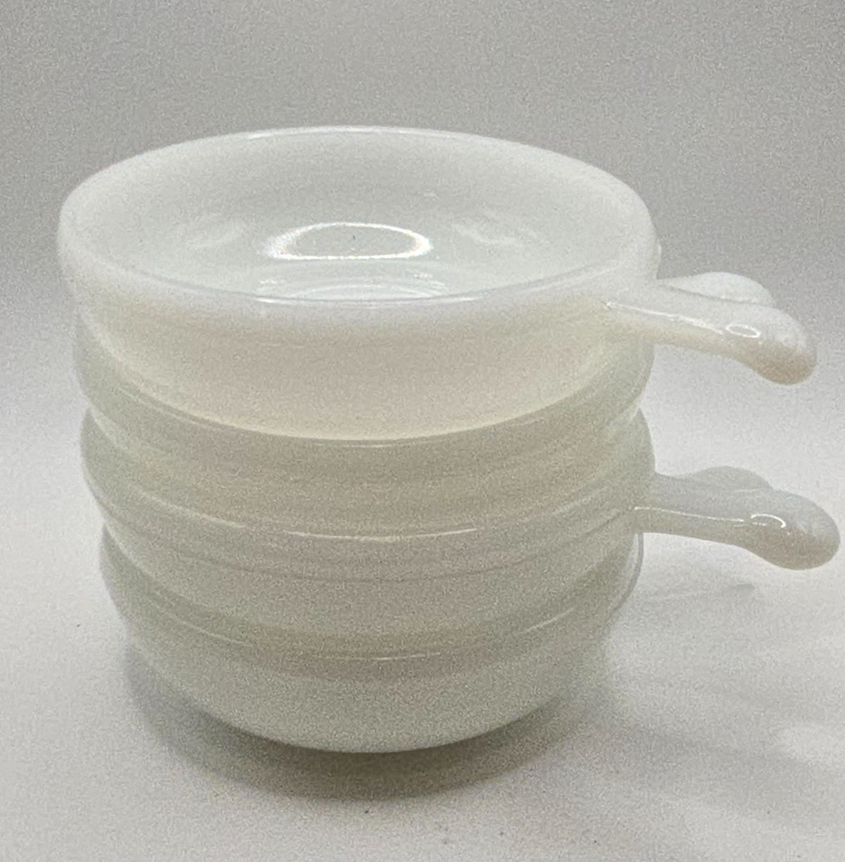 Glasbake Bowls w/ Handles 11 oz. Set of 4 White Milk Glass J2663 USA Vintage