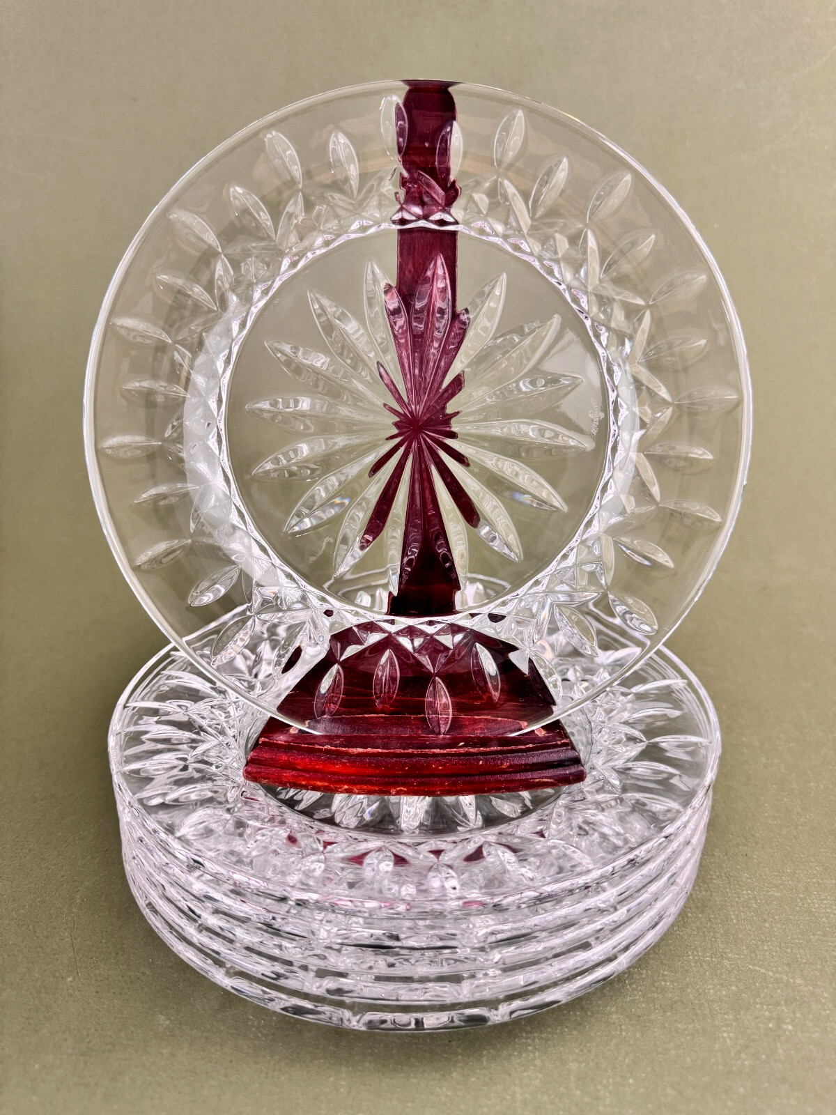 6 Waterford Signed Lismore Vertical Criss Cross Cut Crystal Accent Plates 8”
