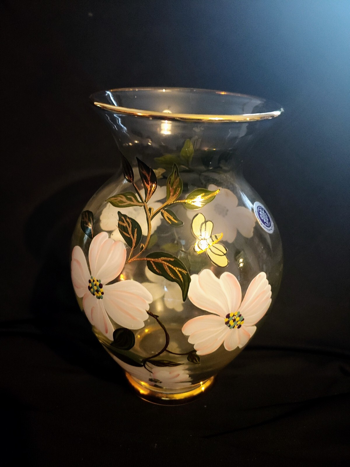 Momo Panache Glass Vase Floral & Bees Art Design Made In Romania 7 1/2”