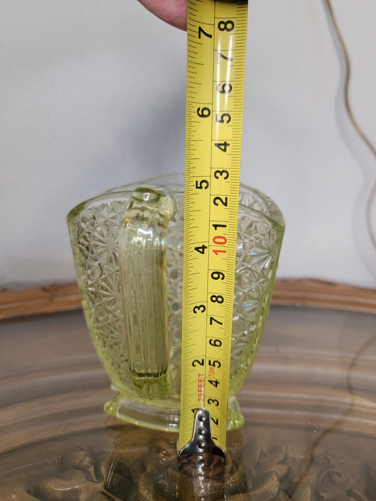 Gillinder & Sons Antique Vaseline Yellow Uranium Glass Triangle Cream Pitcher