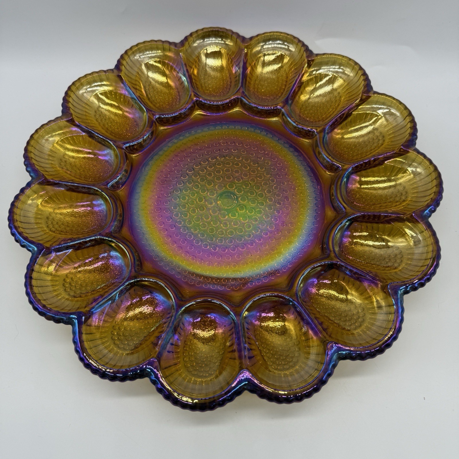 Indiana Glass Marigold Carnival Glass Deviled Egg Plate 11.25″ Vintage