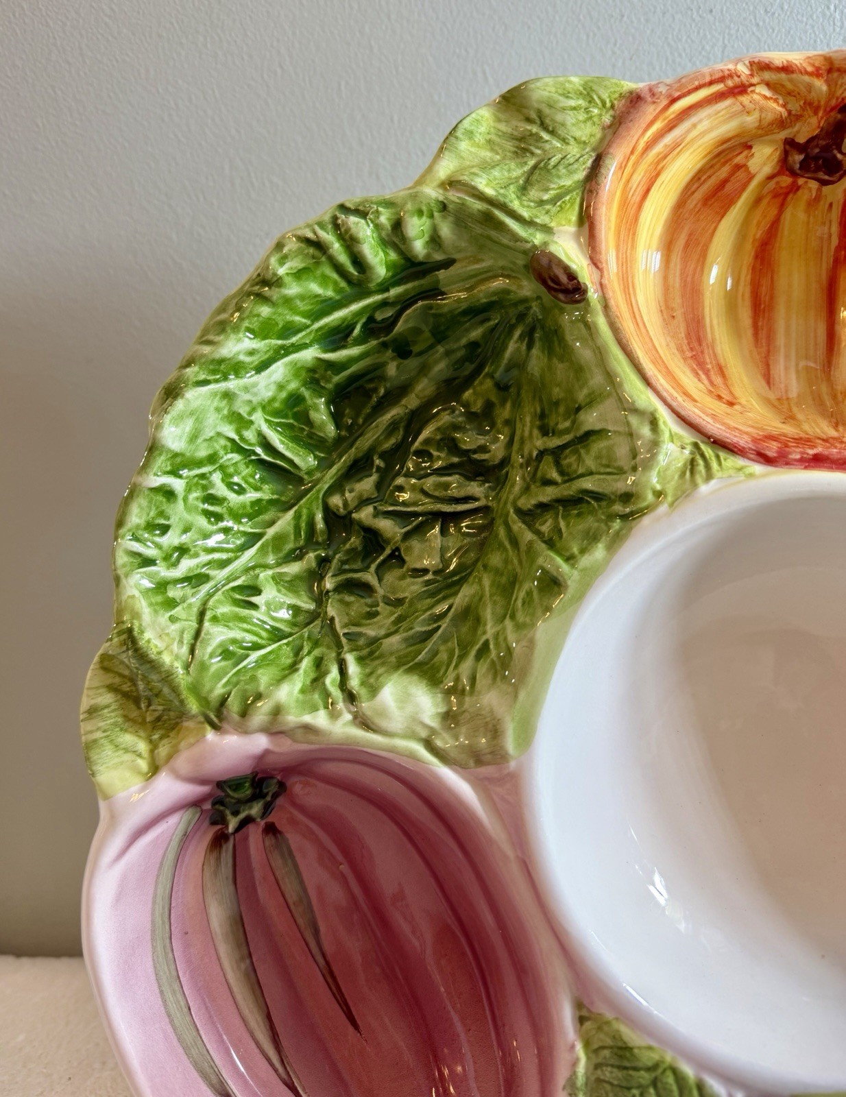 VTG 14″ Majolica Casafina Vegetable & Dip Tray Eggplant Mushroom Artichoke…Italy