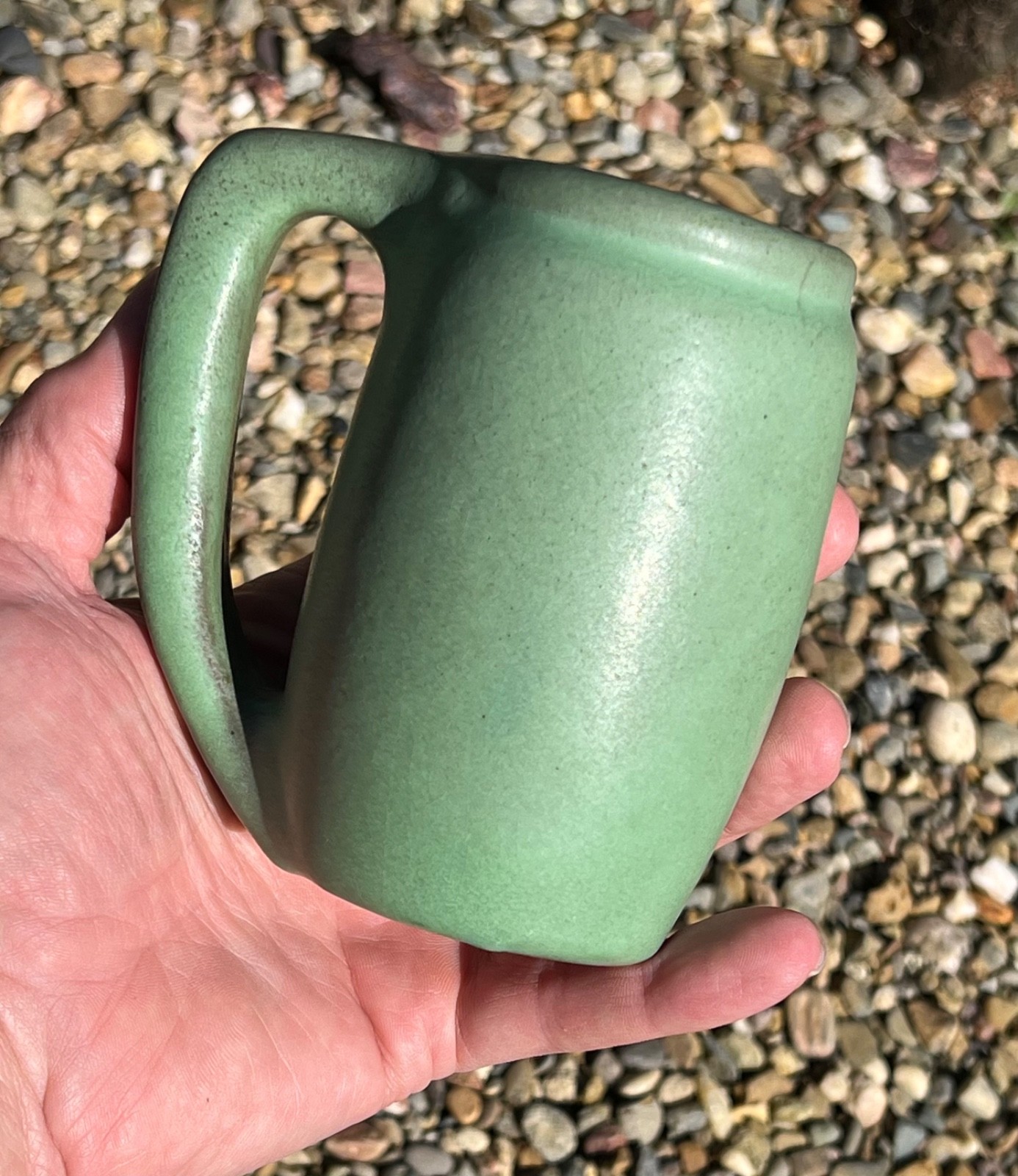 1905 EARLY VAN BRIGGLE ART POTTERY MUG MATTE GREEN GLAZE COLORADO SPRINGS
