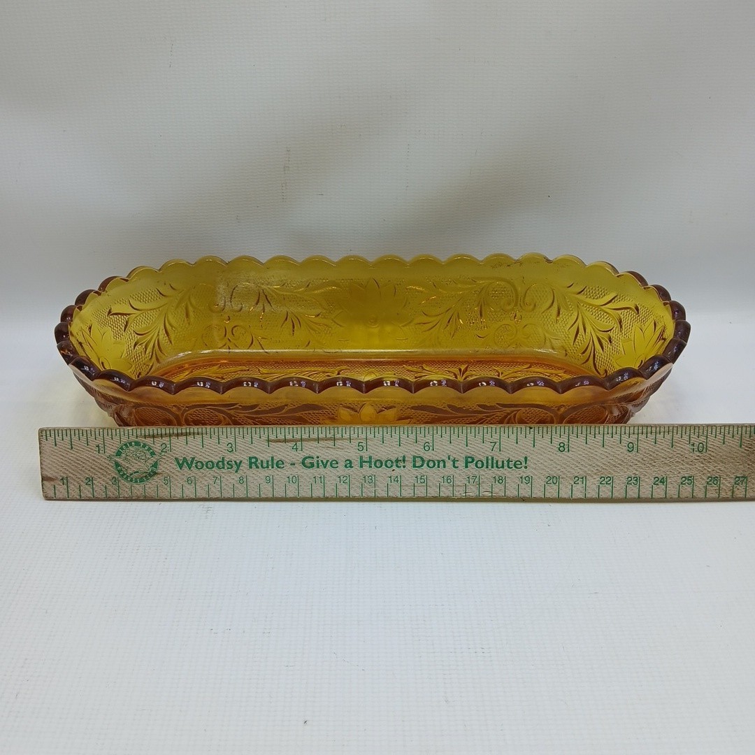 Indiana Glass Tiara Sandwich Amber Celery Dish 10″ Oval Serving Bowl