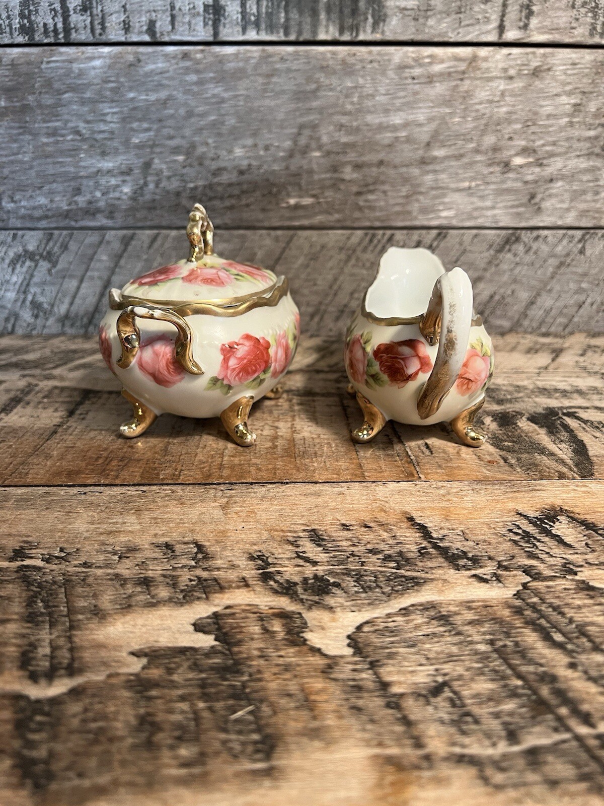 Ceramic Rose Creamer And Sugar Bowl Set By Old Ivory Germany