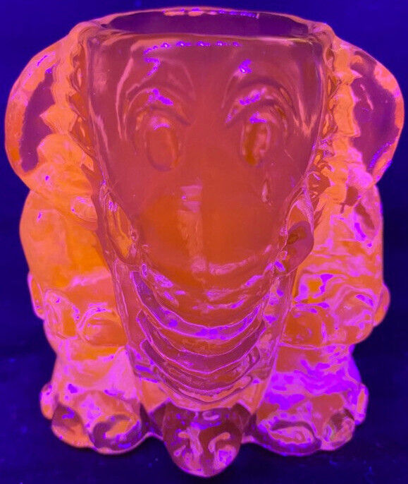 Blue Vaseline glass Circus elephant toothpick Q-tip holder uranium match crying
