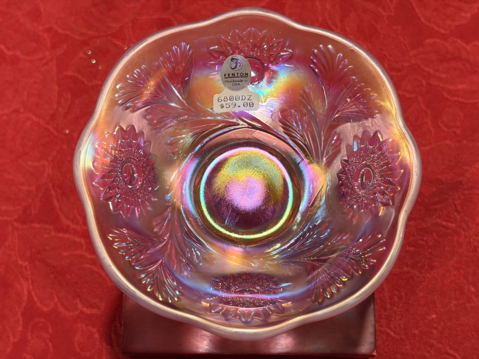 RARE Vtg Fenton Dusty Rose Pink Carnival Glass Miniature Punch Bowl Set/4 Cups