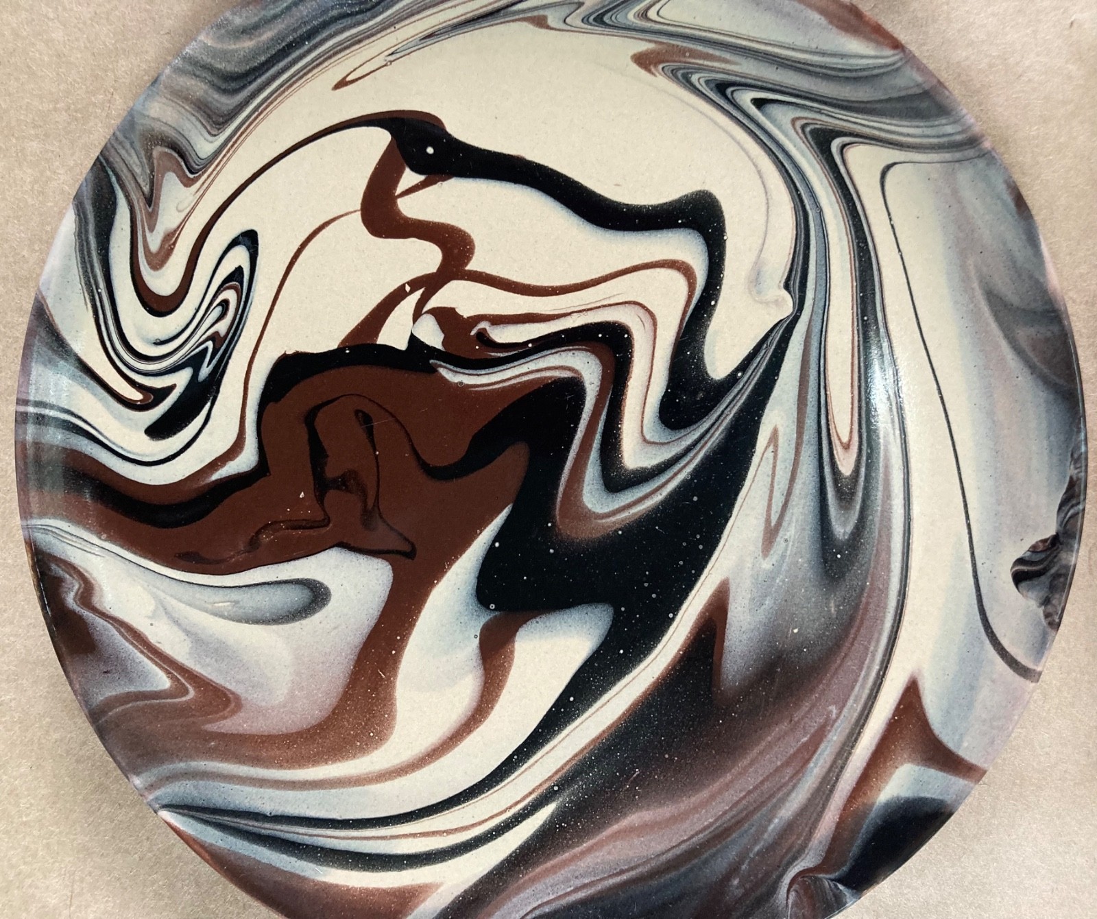 4 * VIETRI Chocolate Brown Marble Swirl 6.25” Plates Canapé Appetizer Cream Tan