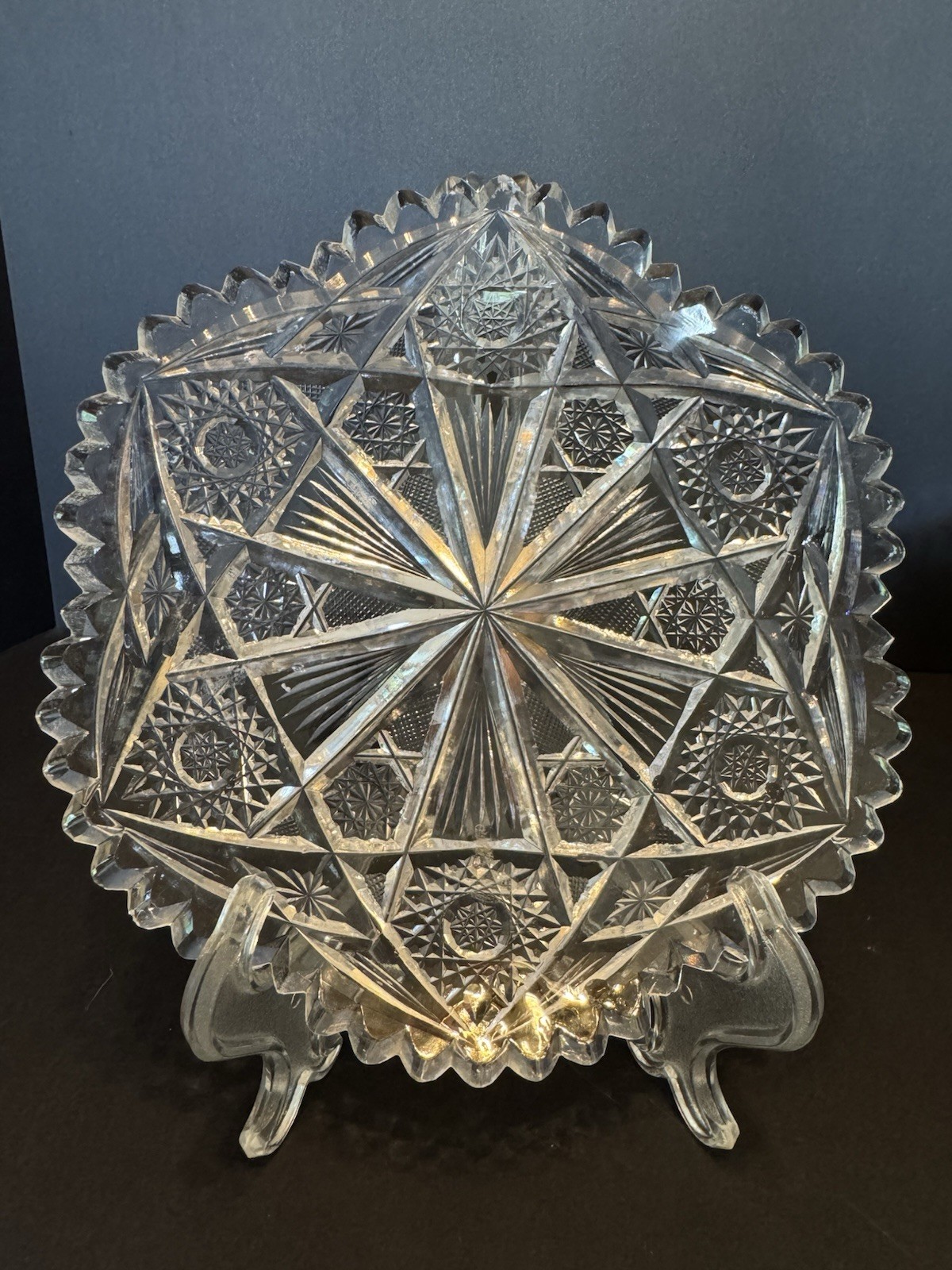Antique American Brilliant Period Crystal Glass Cut Plate And Bowl