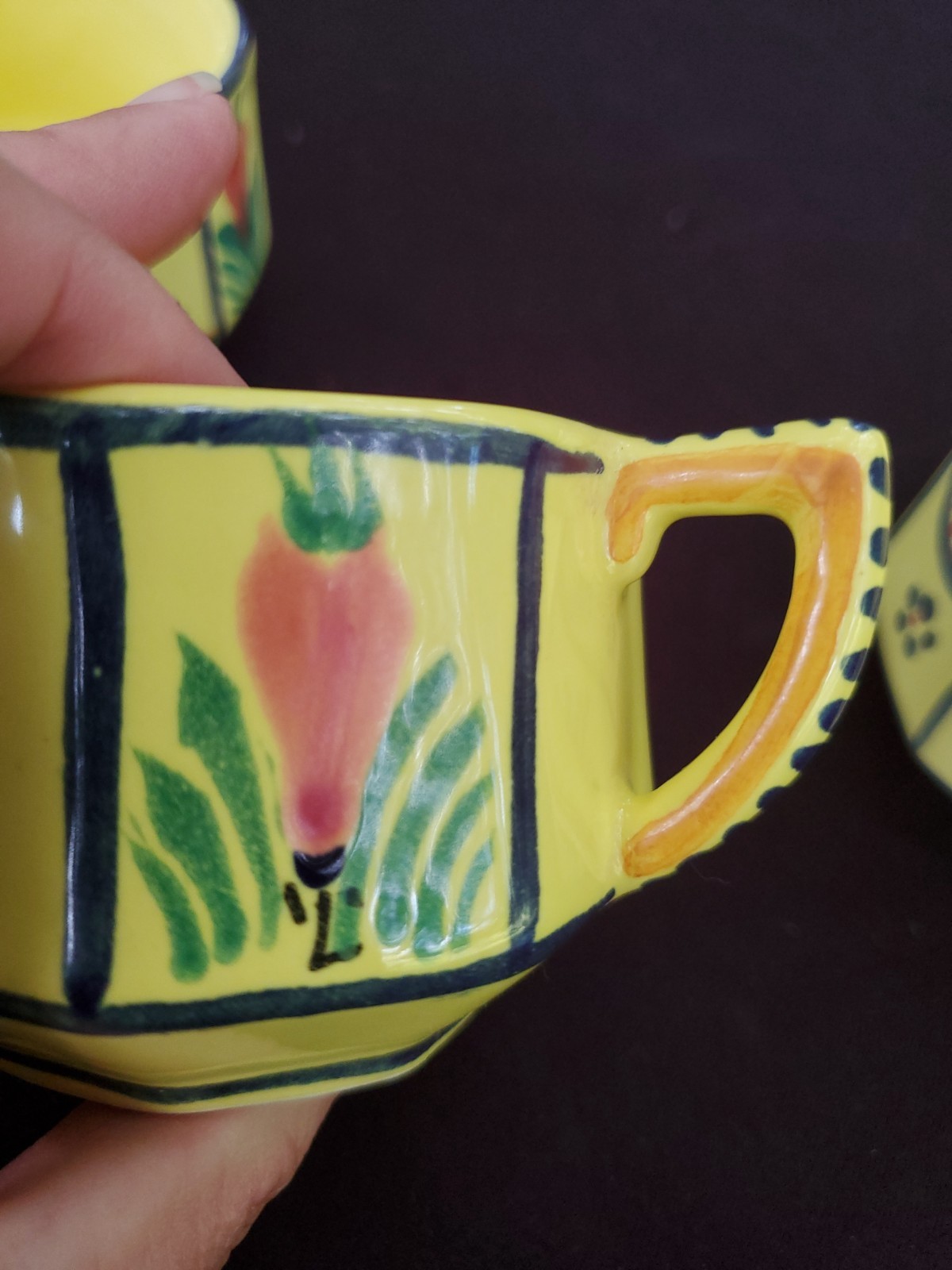 Vintage HB Quimper Soleil Yellow Cups Mugs- Set Of 4 France