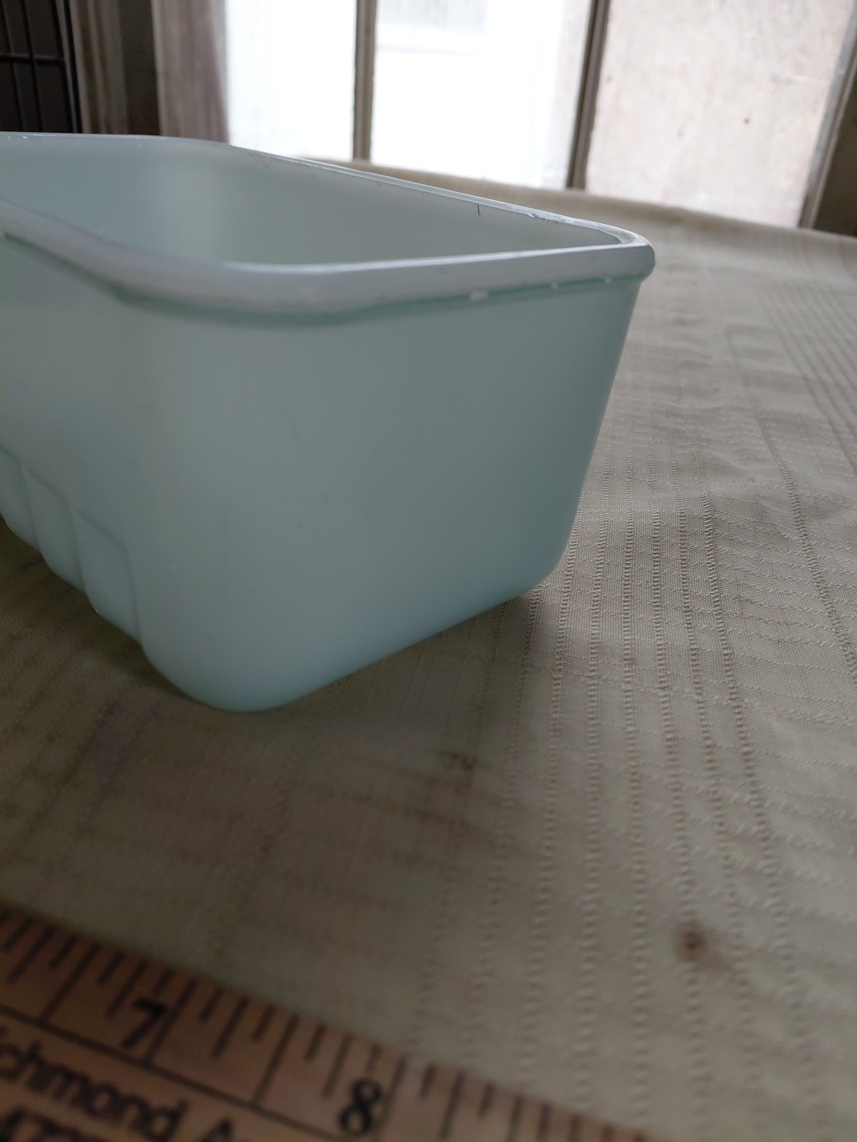 vintage turquoise glasbake refrigerator dish 6”