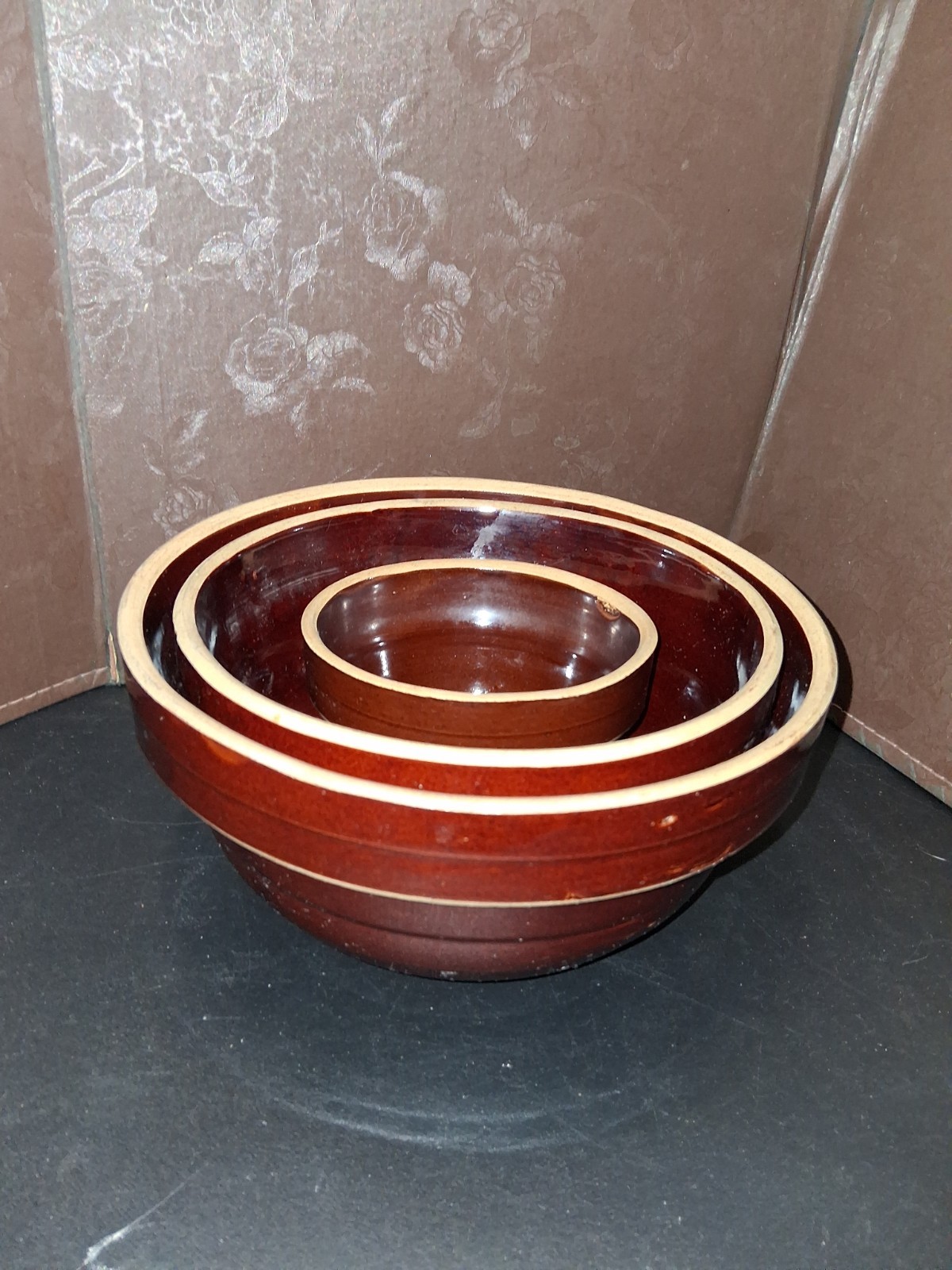 Vintage McCoy Brown Beehive Stoneware Mixing Bowls USA 5″, 8″, & 9″
