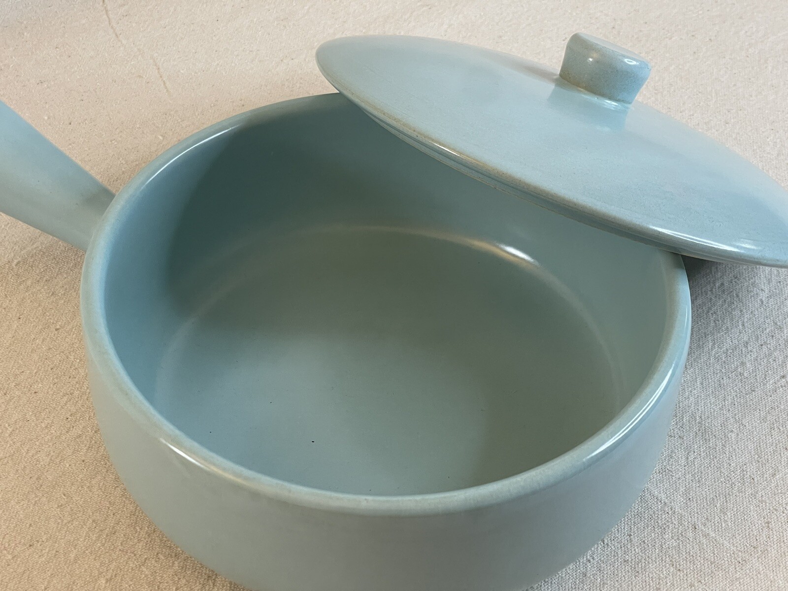 Vintage La Solana Solanaware Pottery Handled Bean Bowl Lid Blue Casserole Pot
