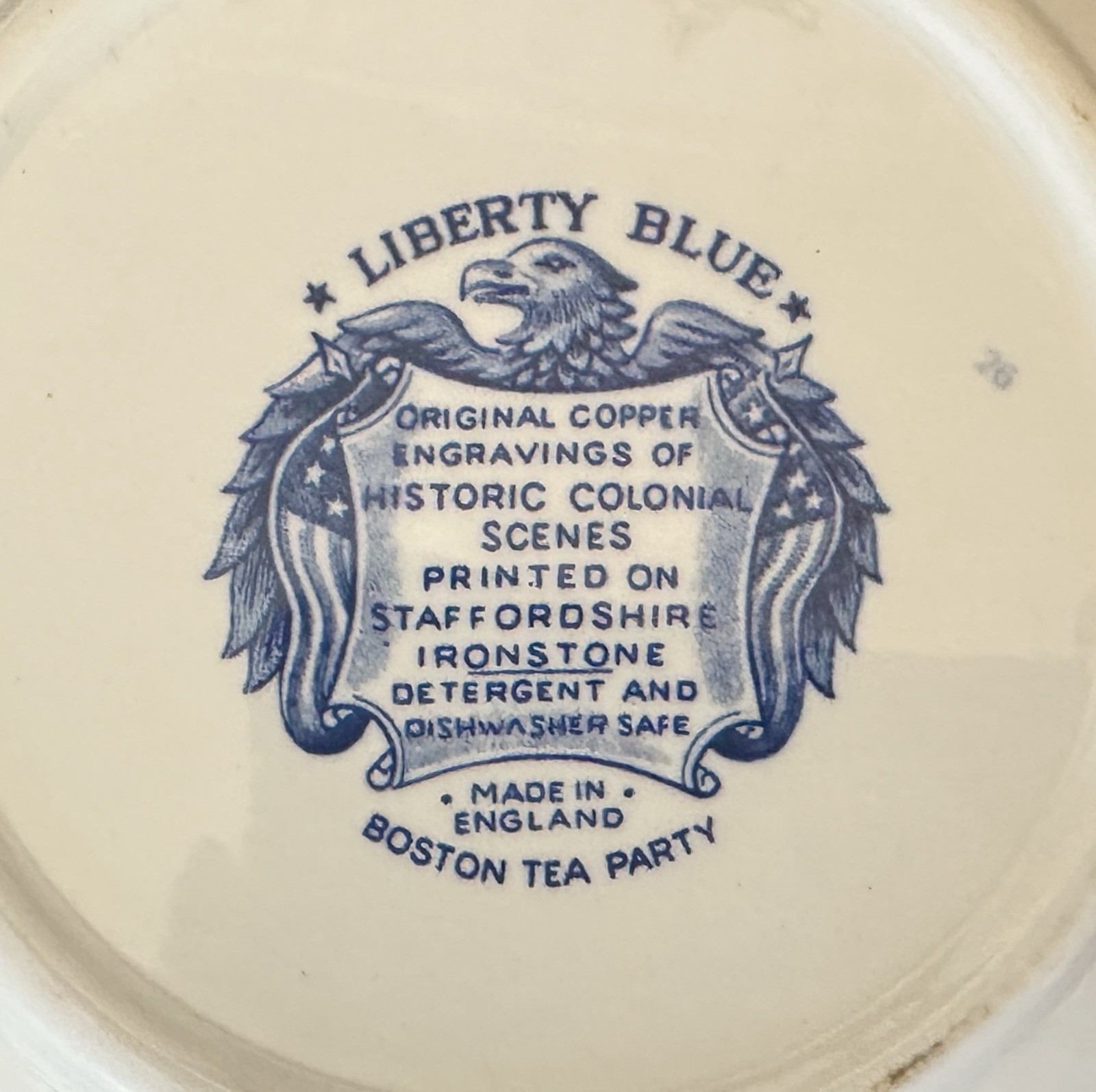 Vintage Liberty Blue Colonial Scenes Staffordshire Boston Tea Party Bowl W/Lid