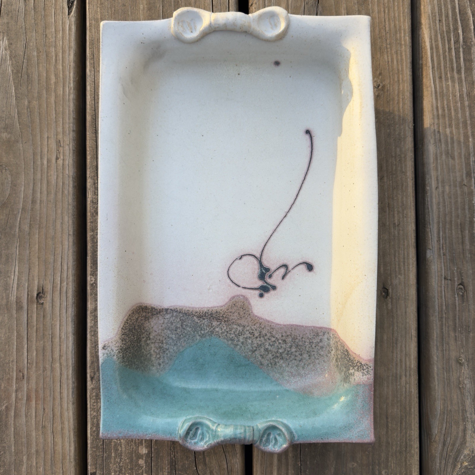 Lyle Clift Dish 8″x12″x2″ Handmade Studio Art Pottery Contemporary Teal Green
