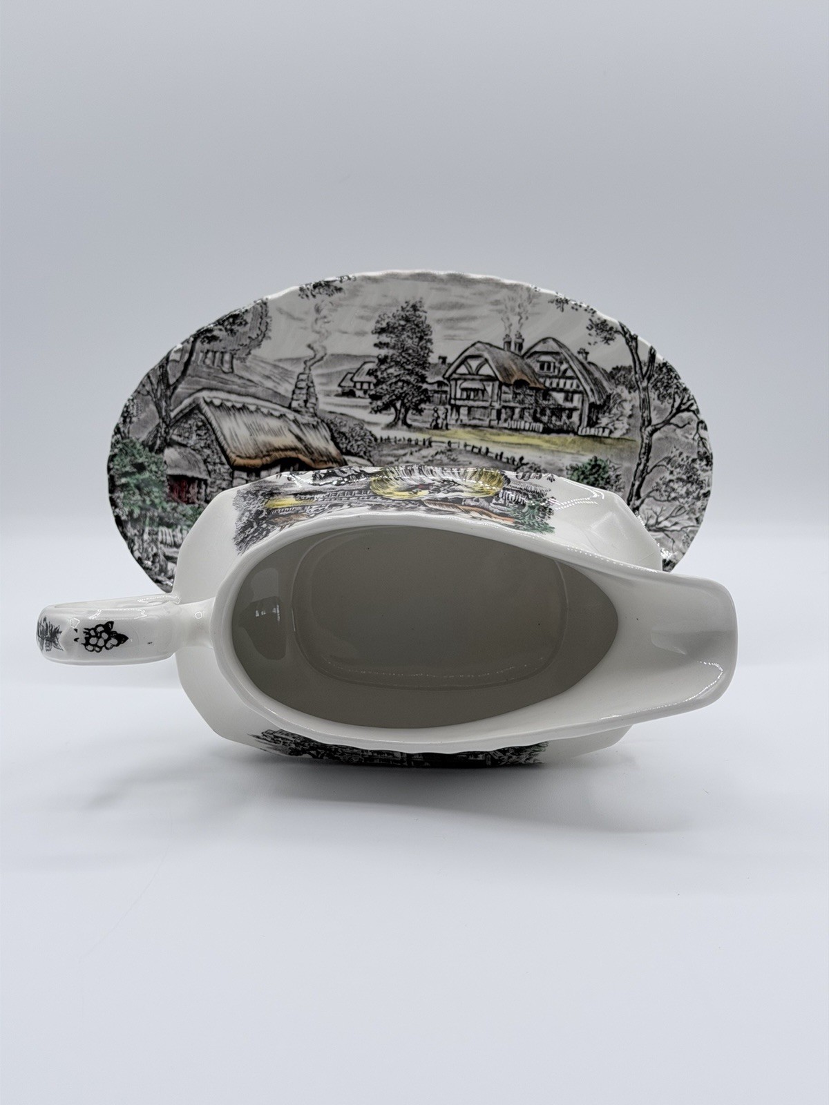 Staffordshire Ironstone Yorkshire Multicolor Gravy Boat with Underplate England