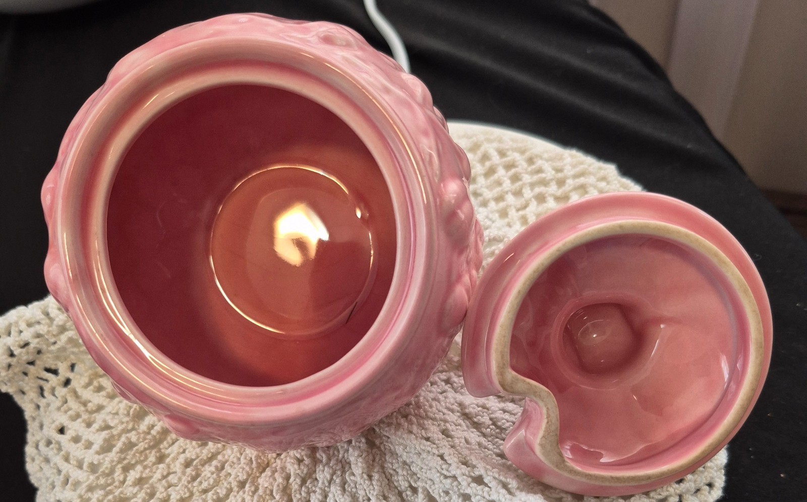 Wade glazed ceramic Pink Fruit Basket Creamer and Sugar Bowl with lid