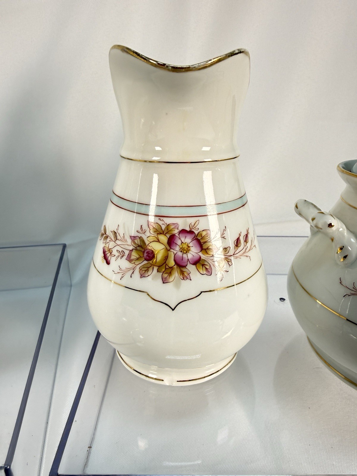 Antique KPM Waldenburg German Porcelain Coffee Tea Set 25pc Branch Handle Rose