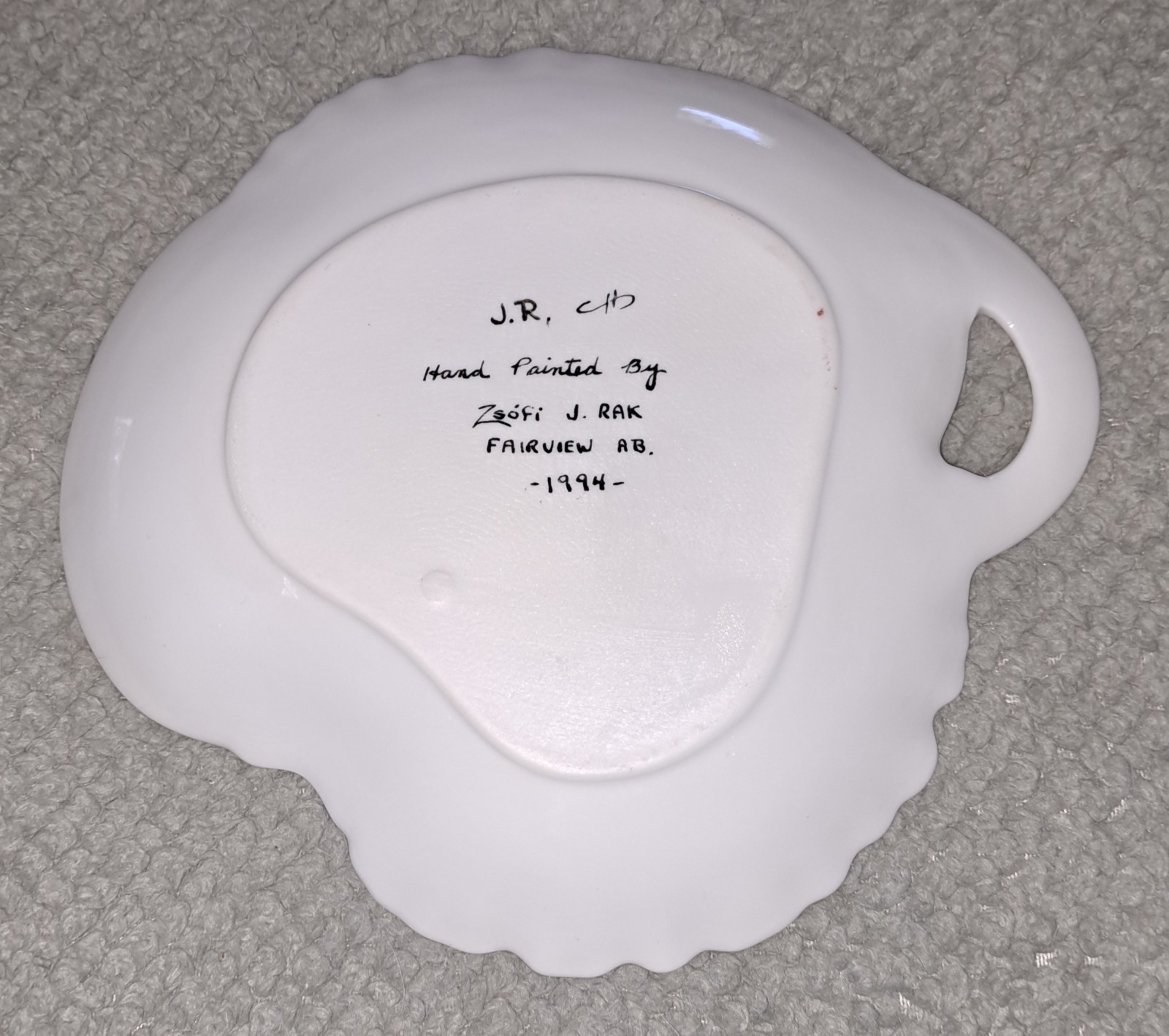 Vintage Hand Painted Porcelain Scalloped Floral Dish signed 1994