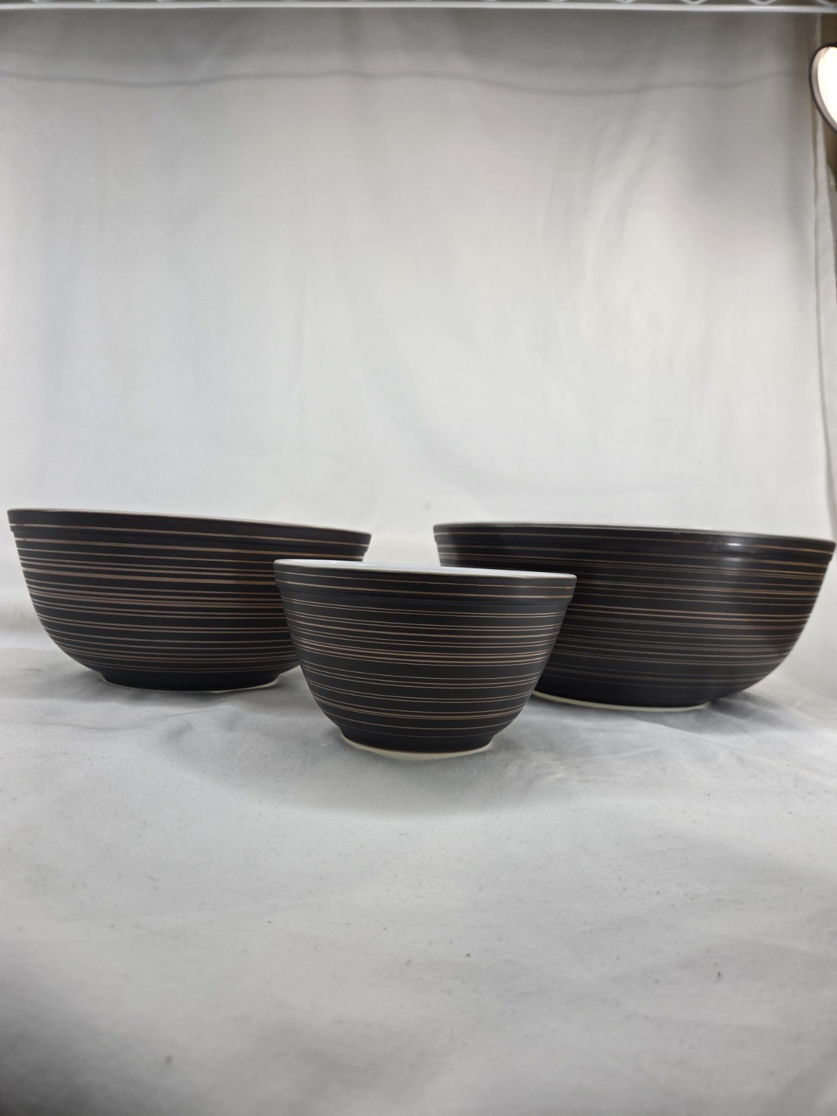 Vintage PYREX Terra 3 Matte Brown Tan Striped Mixing Bowls 404 403 401