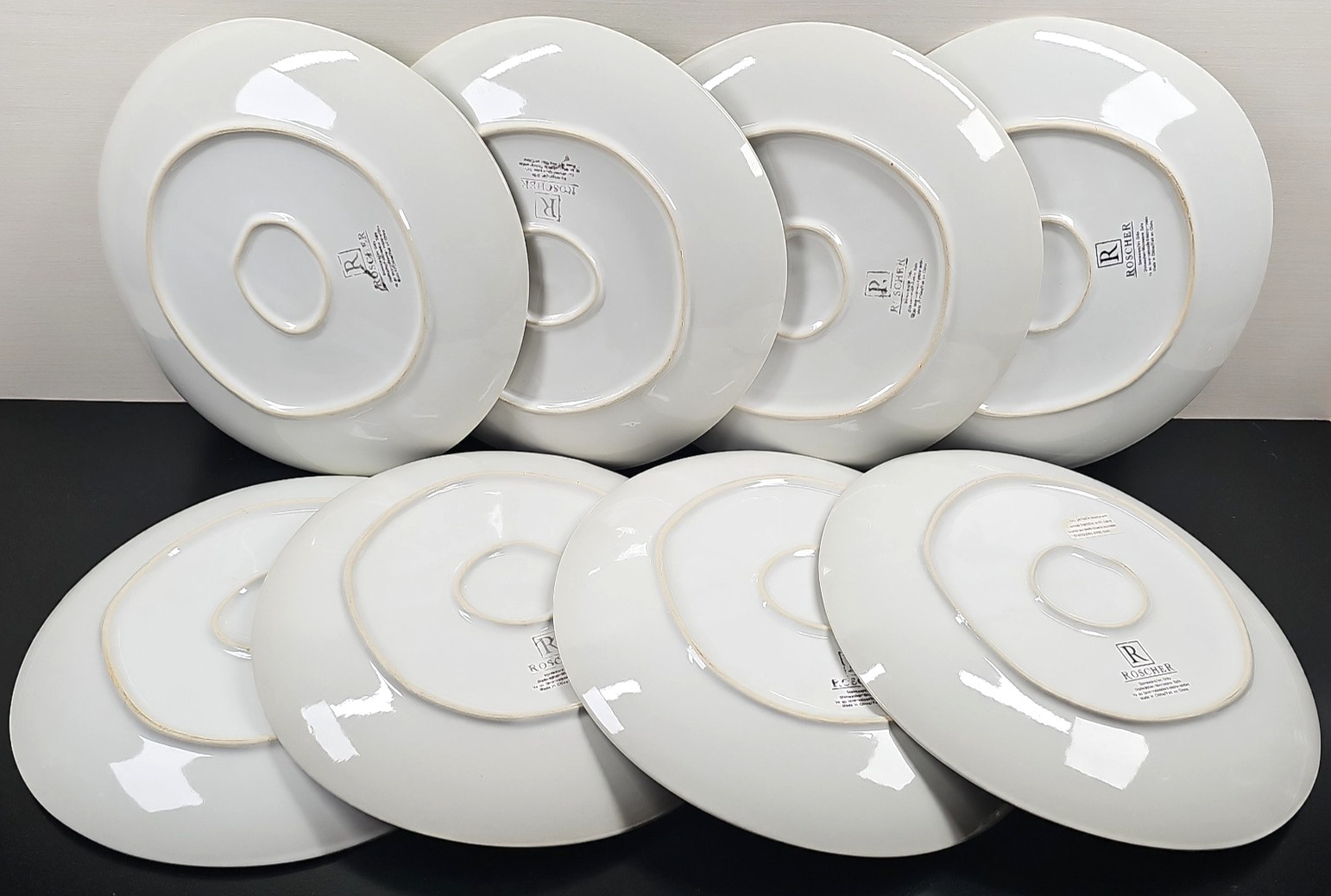 8 Roscher Crackle Glass Green Dinner Plates Set Elegant Stoneware Table Dish Lot