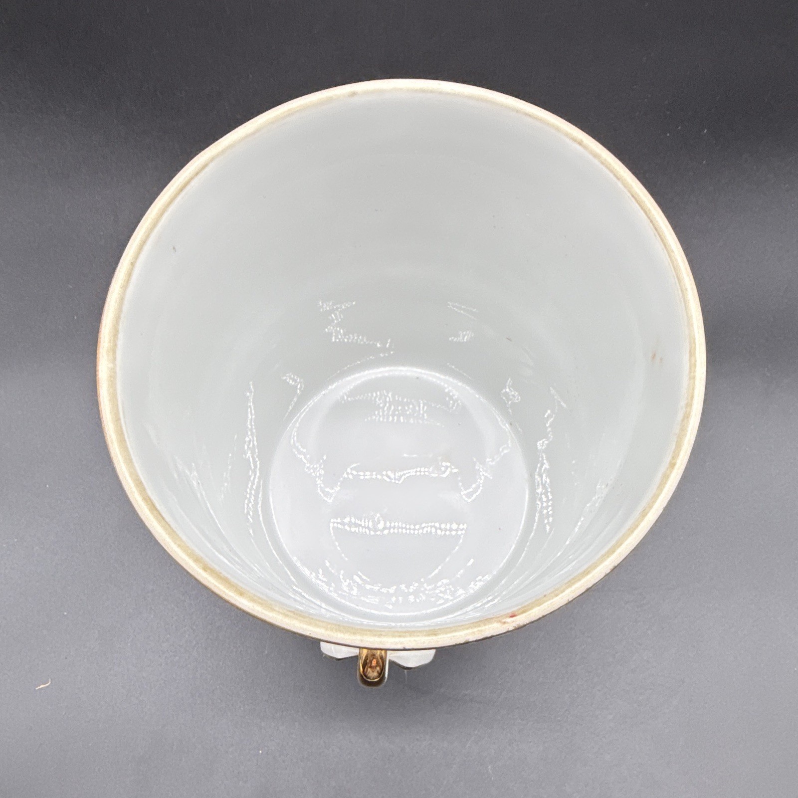 Japan White Ceramic Footed Bowl Gold Ring Handles Courting Couple 5in