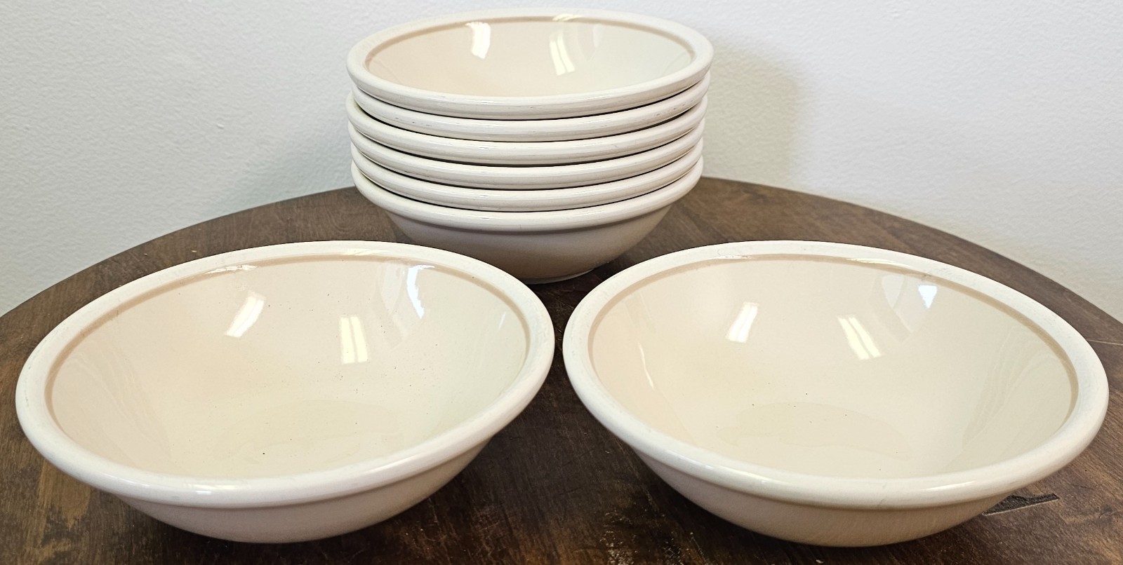 8 Vintage Epoch Norway Whipped Cream Beige Cereal Soup Bowls Korea Stoneware