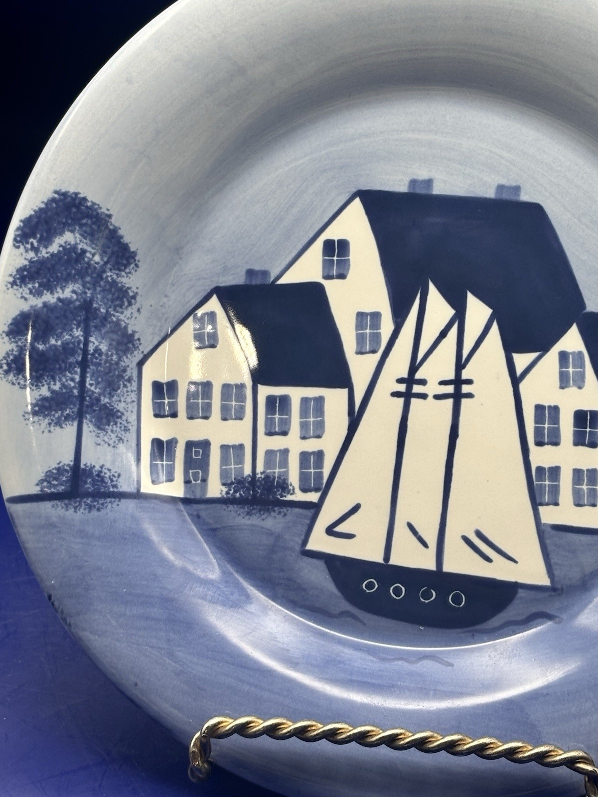 Shard Pottery Maine Coastal Village 8.75″ Lunch Salad Plate Sailboat V Rattigan
