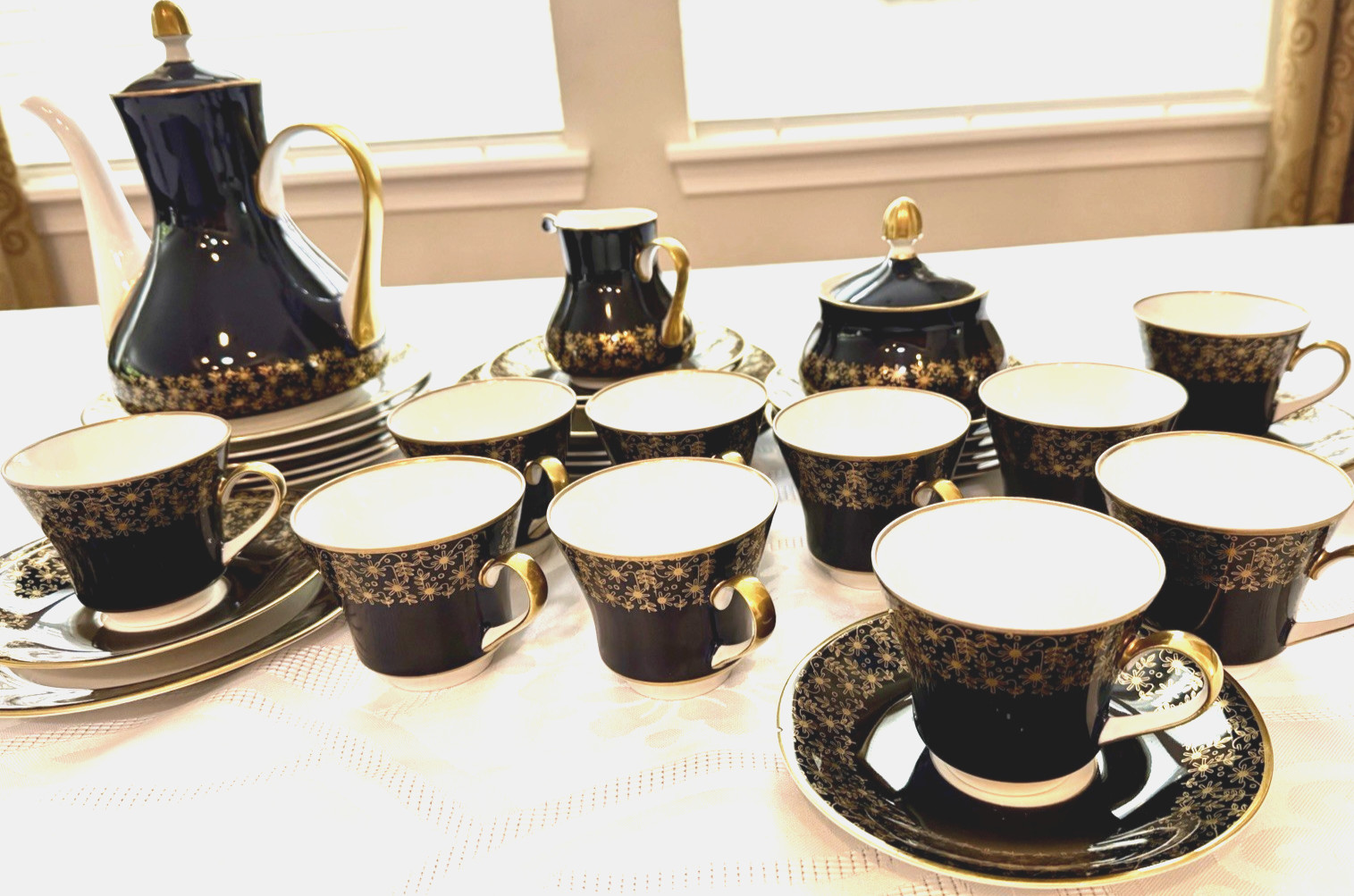 Vintage Echt Weimar Kobalt & Gold Harmonie Pattern Coffee/Tea Set #7243 total 35