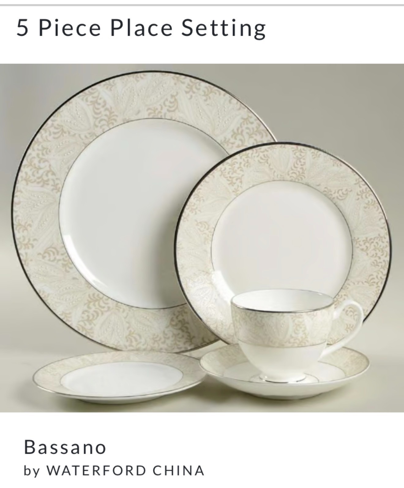 WATERFORD BASSANO BONE CHINA 5 PIECE PLACE SETTING *NEW*