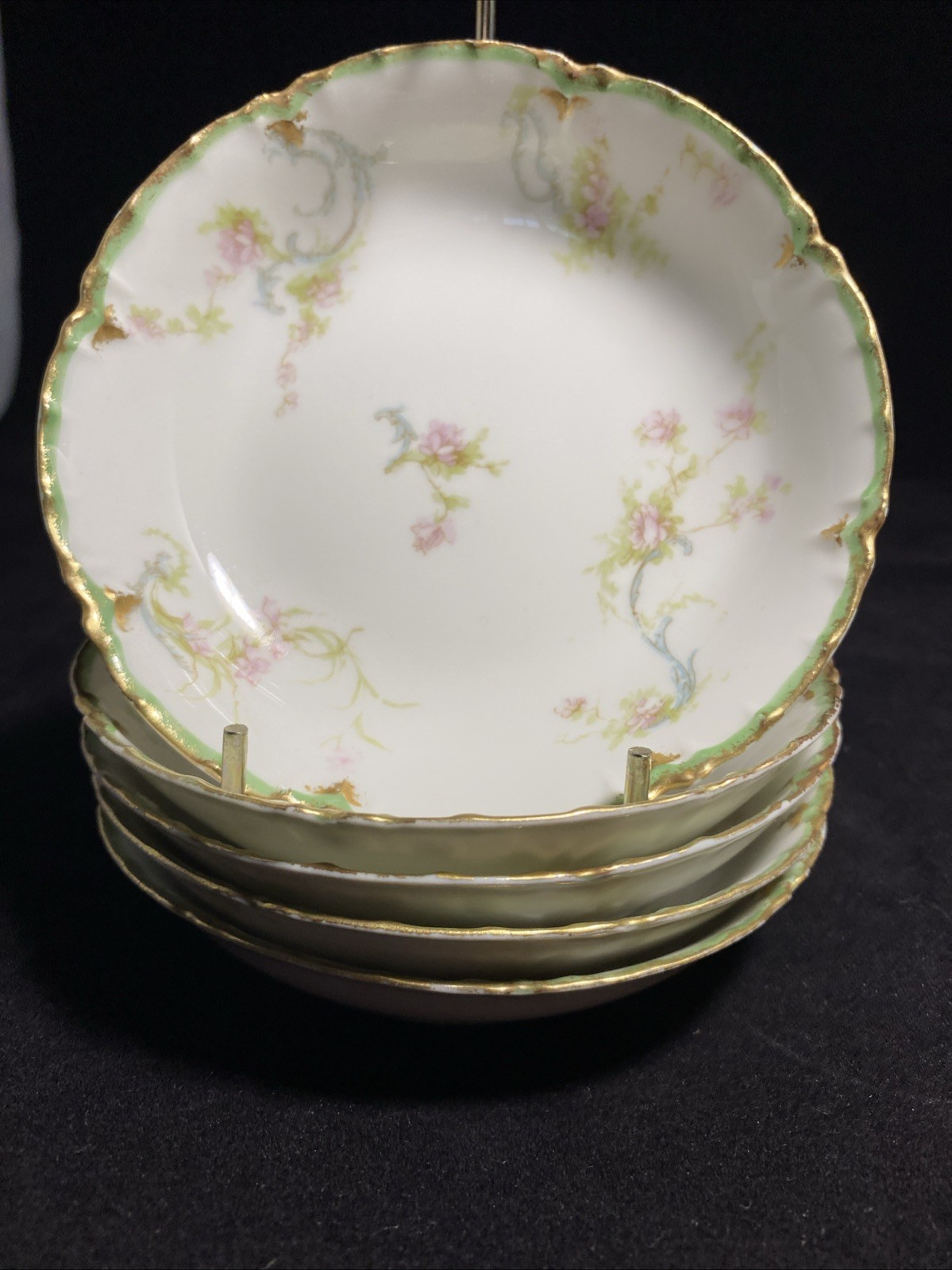 Limoges French Haviland Shabby Chic Dessert Bowls Gold Edge 5” X 5 @53
