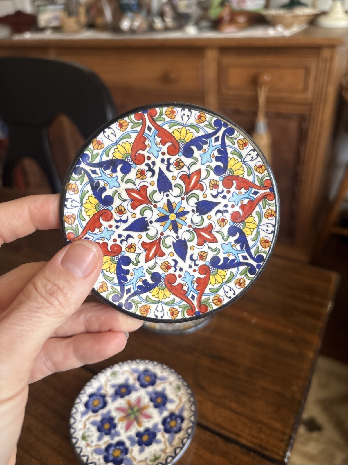 3 VINTAGE CERAPLAT DECORATIVE FLORAL HANGING WALL PLATES SPAIN HAND PAINTED 3.5”