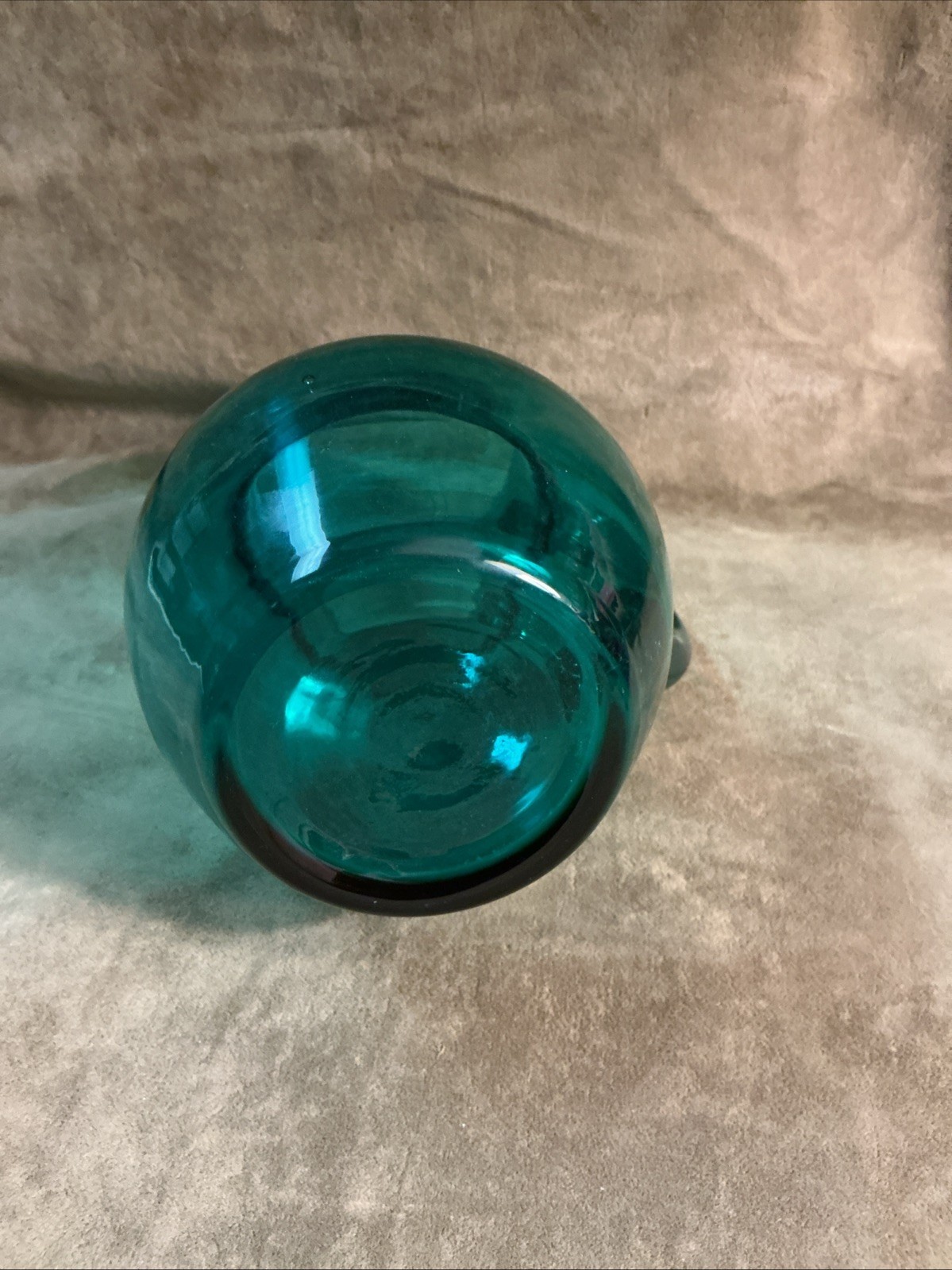 Vintage Mold Blown Glass Applied Handle Dark Green Milk/Pitcher EWER Vase