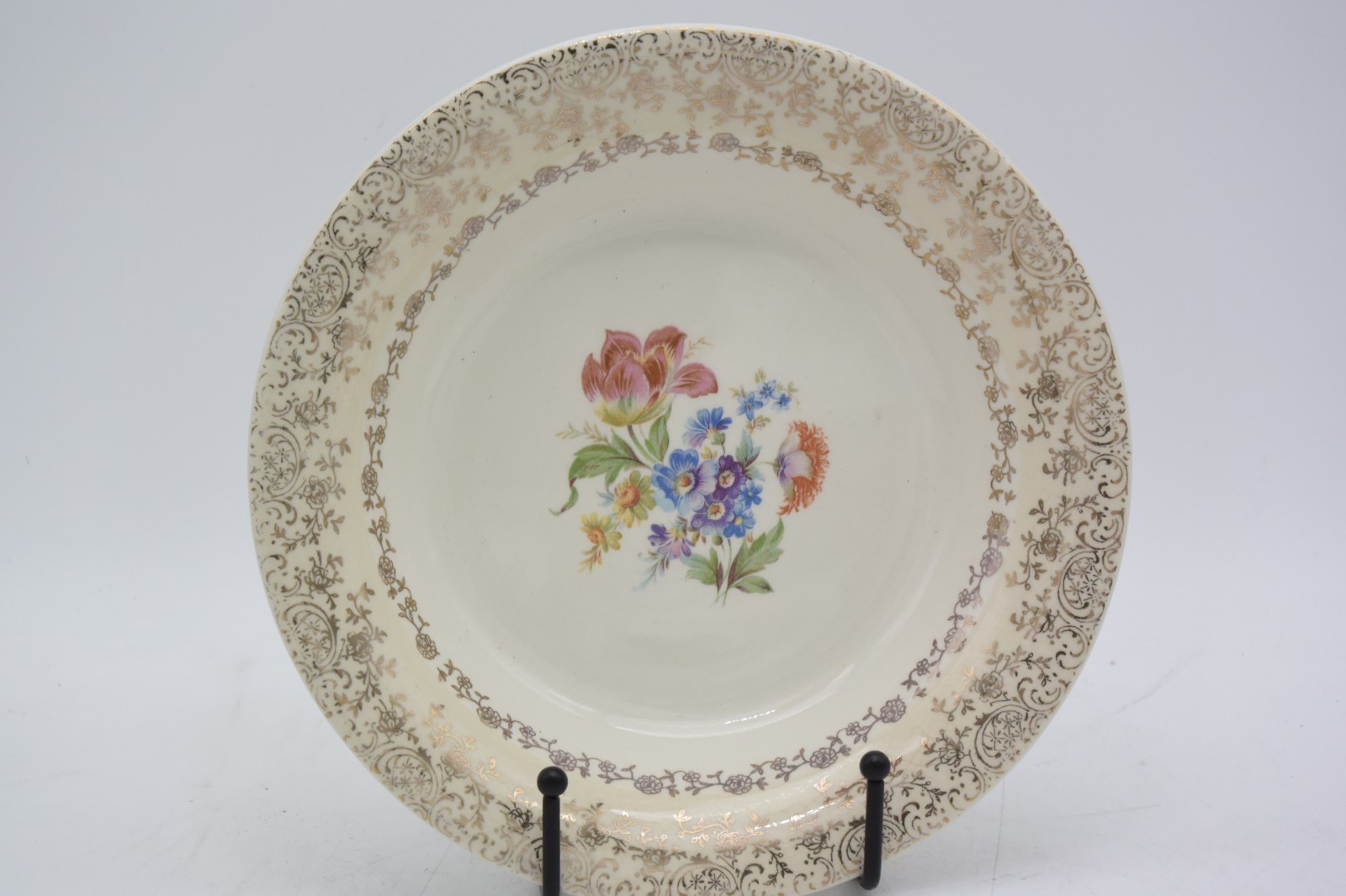 Set 4 Vintage 8″ Union Made 22K Gold Trim Floral Bowls Porcelain Salad Soup USA
