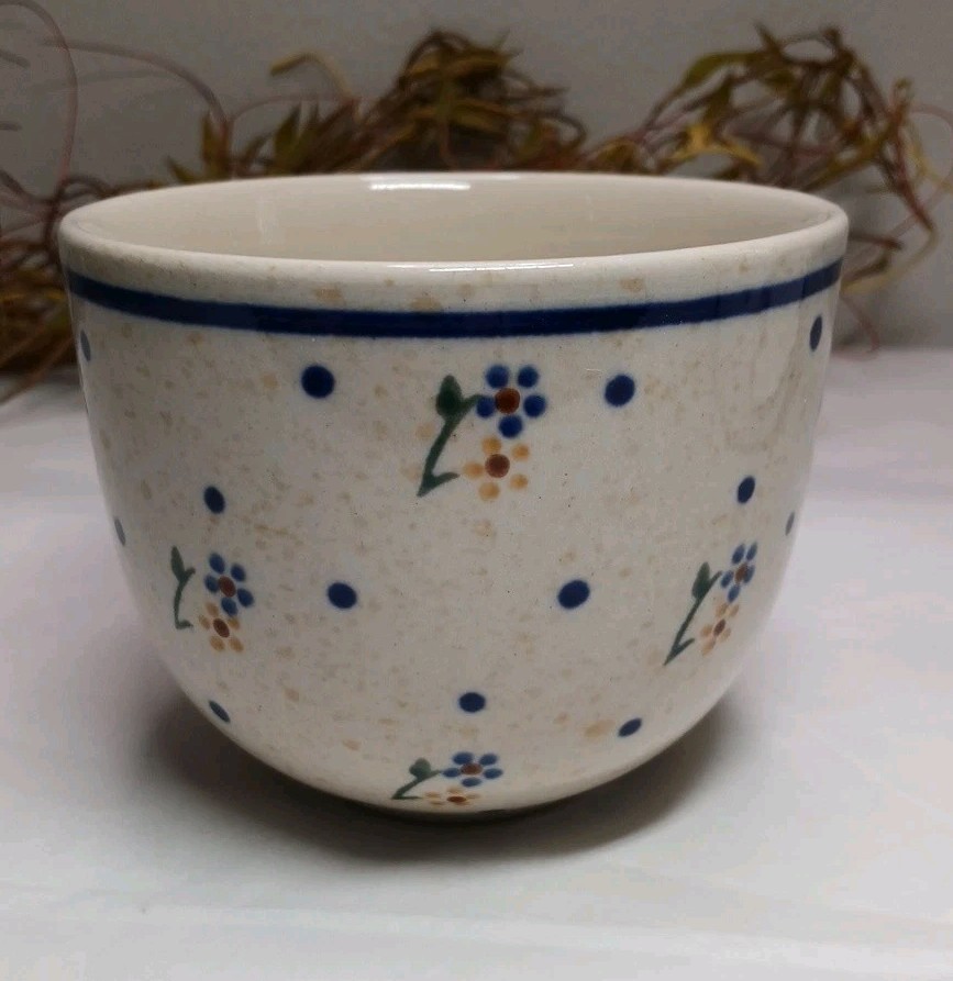 Boleslawiec Polish Pottery Mug Cup Daisy Blue Flower Pattern Beige Replacement