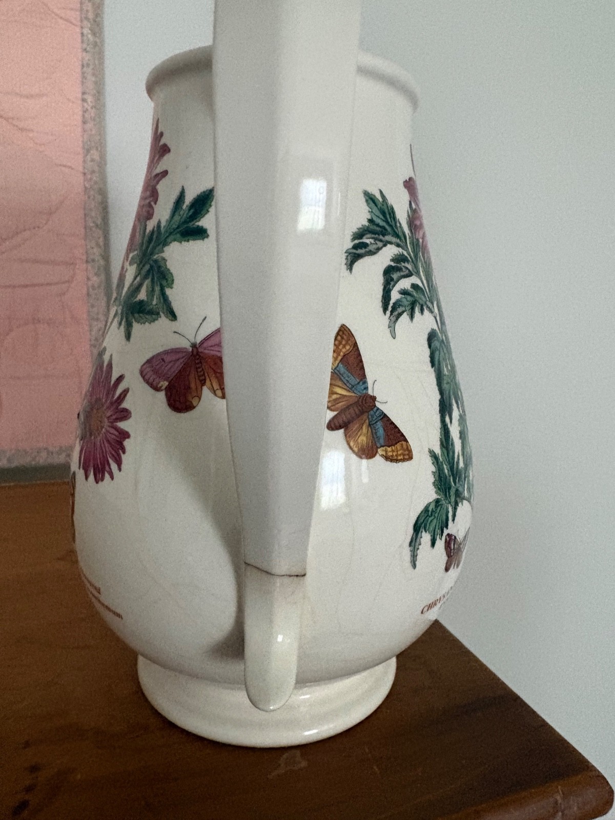 Portmeirion Botanic Garden Pitcher Floral Ceramic Jug 8.5″ Handle Repaired