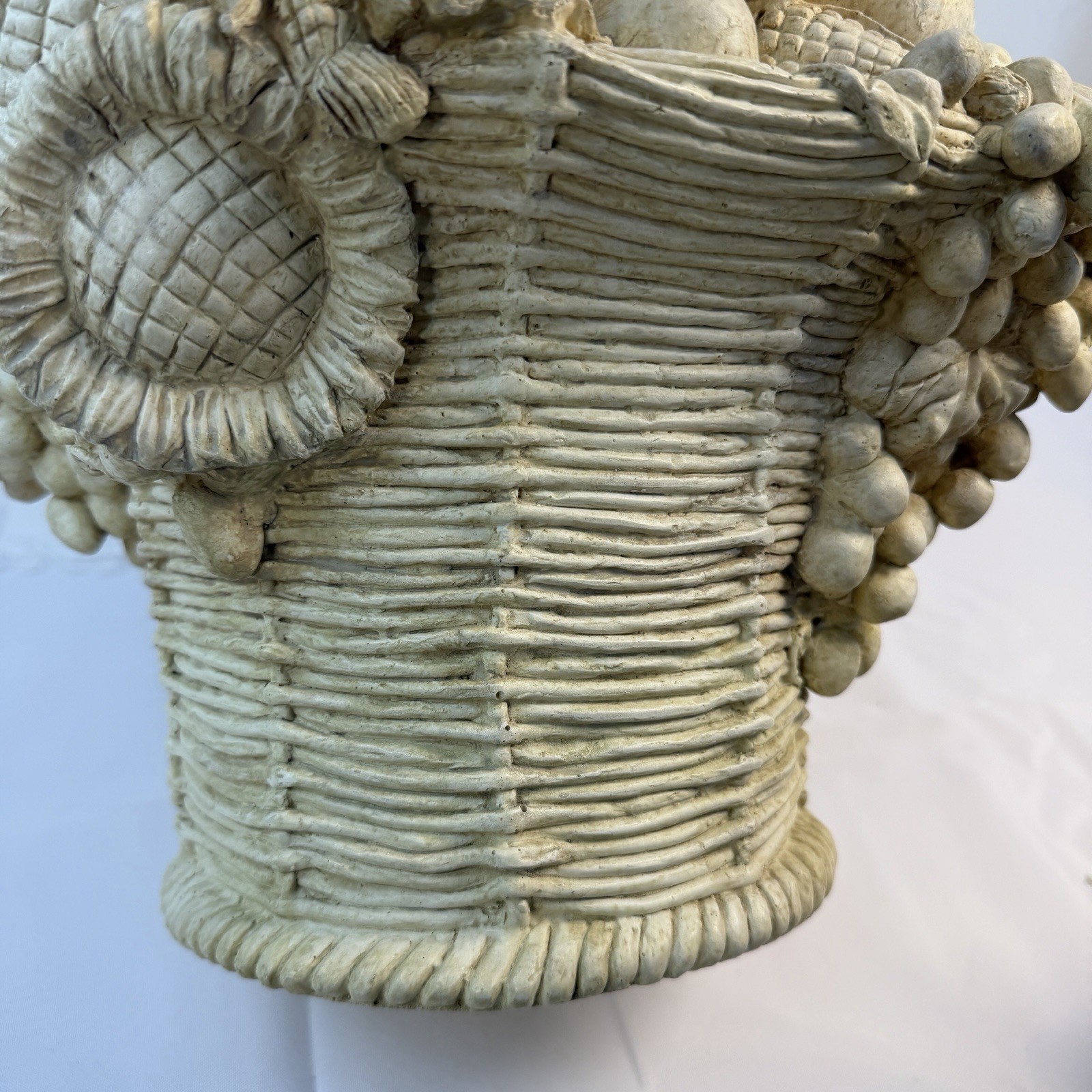 Large Resin Fruit & Flower Basket Centerpiece 12”H Off White Garden Boho Cottage
