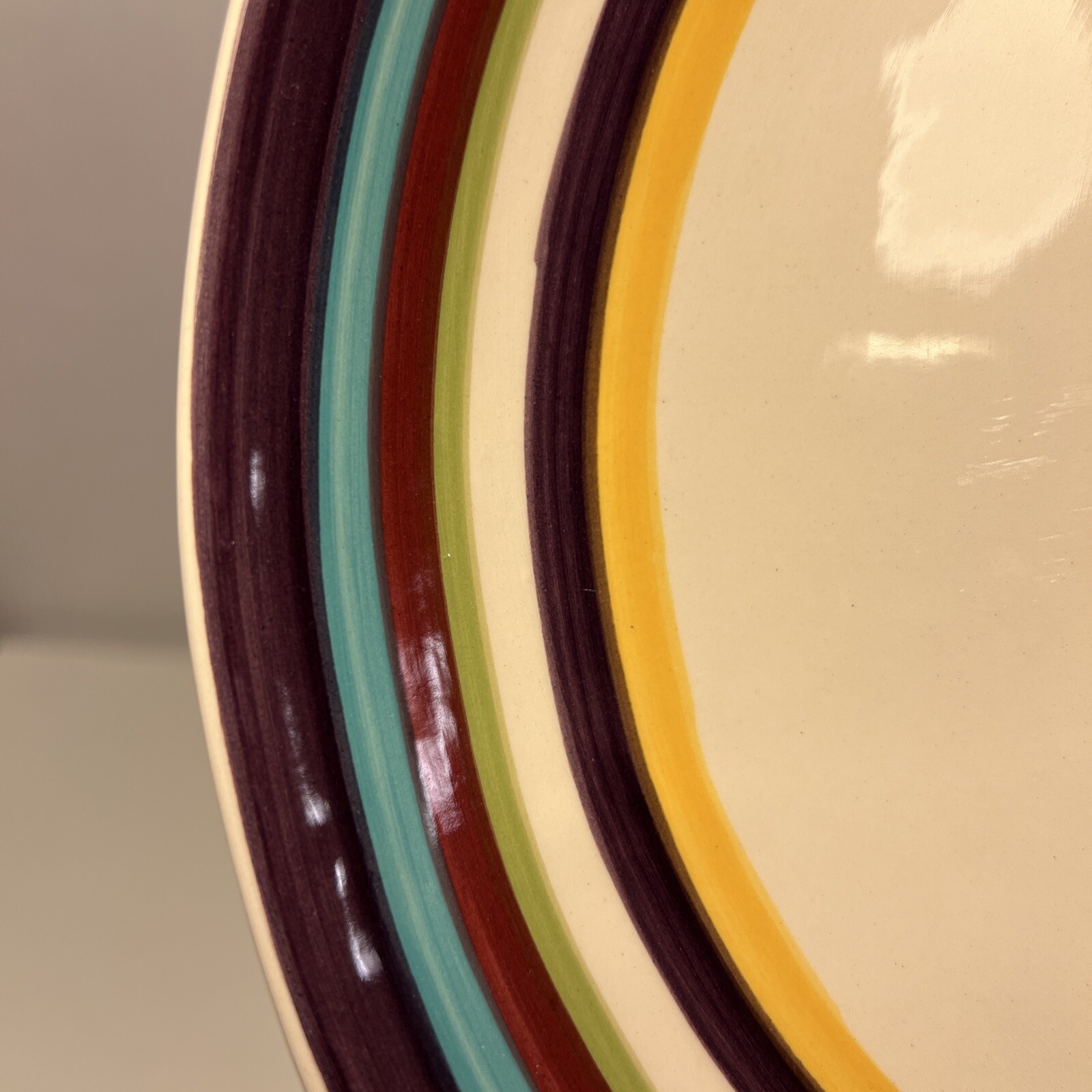 Tabletops Gallery Huge Striped 15.5 Diameter Serving Bowl Hand Painted NICE