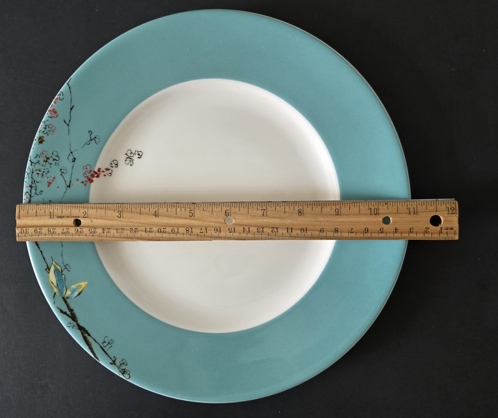 Lenox Chirp Large Dinner Plates (2) Turquoise Teal Floral Fine Bone China 11 in.