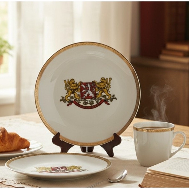 Bohemia Pravda Vitezi Czechoslovakia Carlsbad Porcelain Plate 9.5″ Coat of Arms