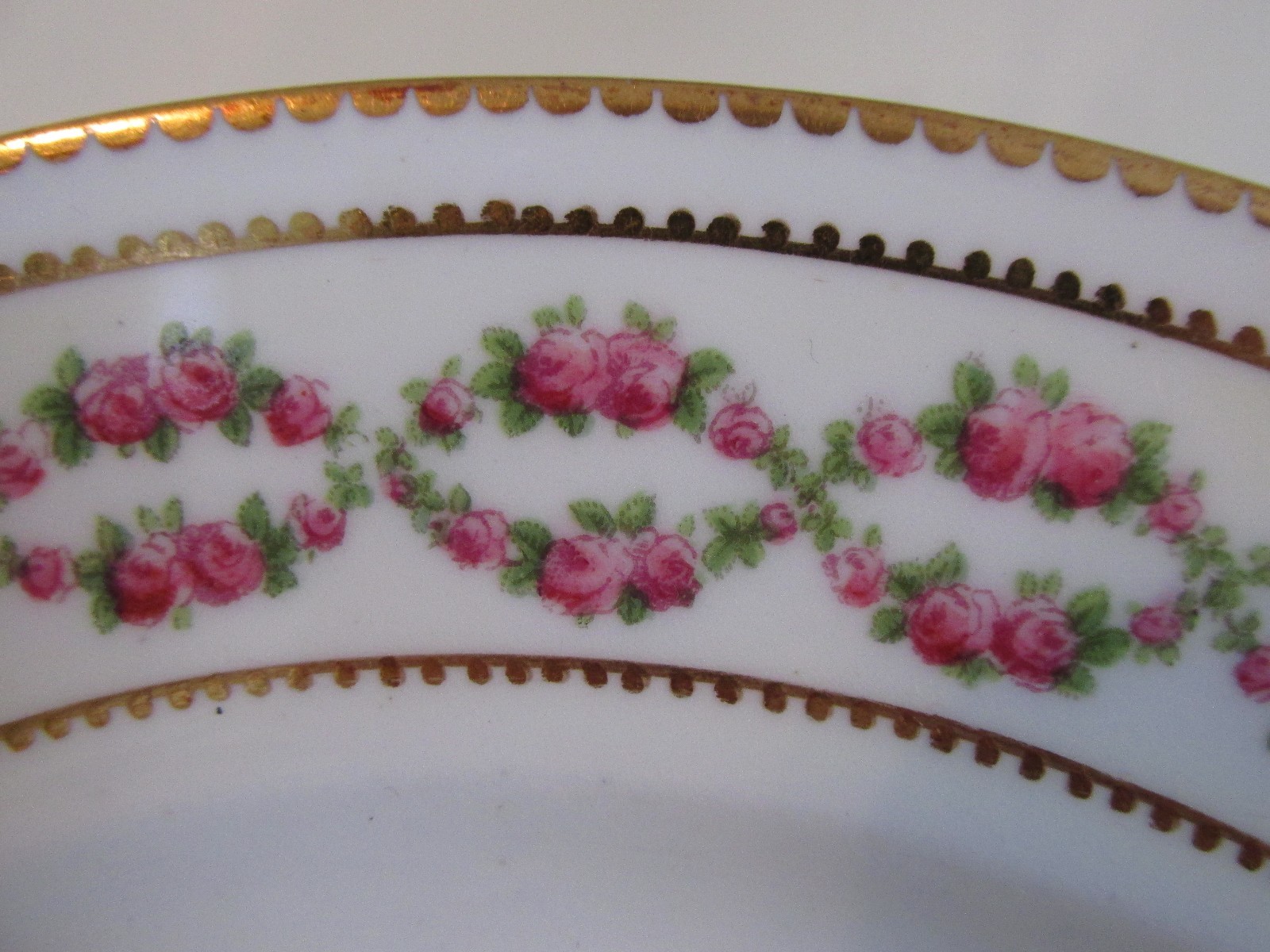 8 Antique English 9″ PLATES Pink ROSE GARLAND JE CALDWELL Phila Geo Jones & Sons
