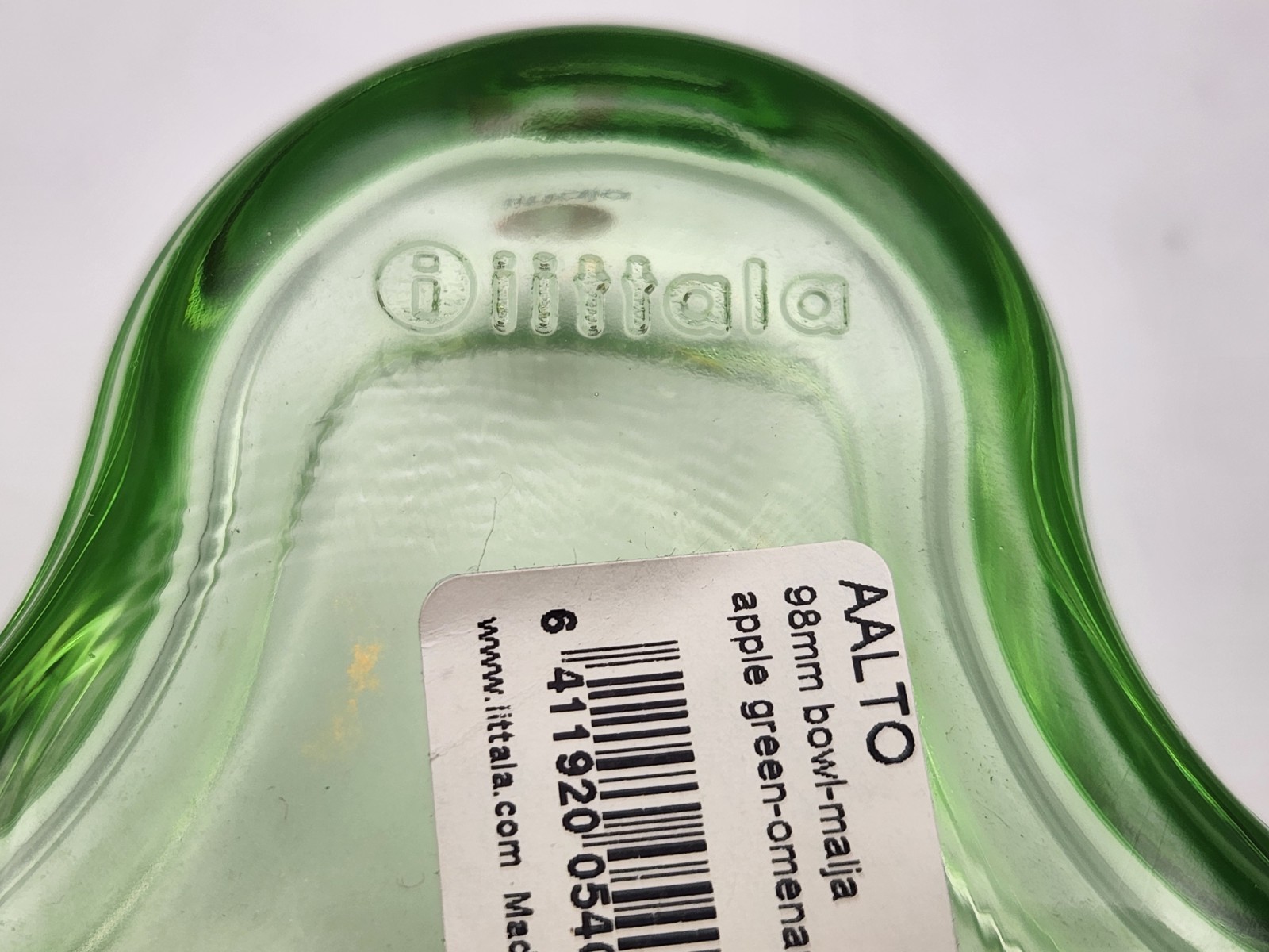 IITTALA Alvar Aalto Apple Green Glass 98mm Dish Bowl Asymmetrical Sticker
