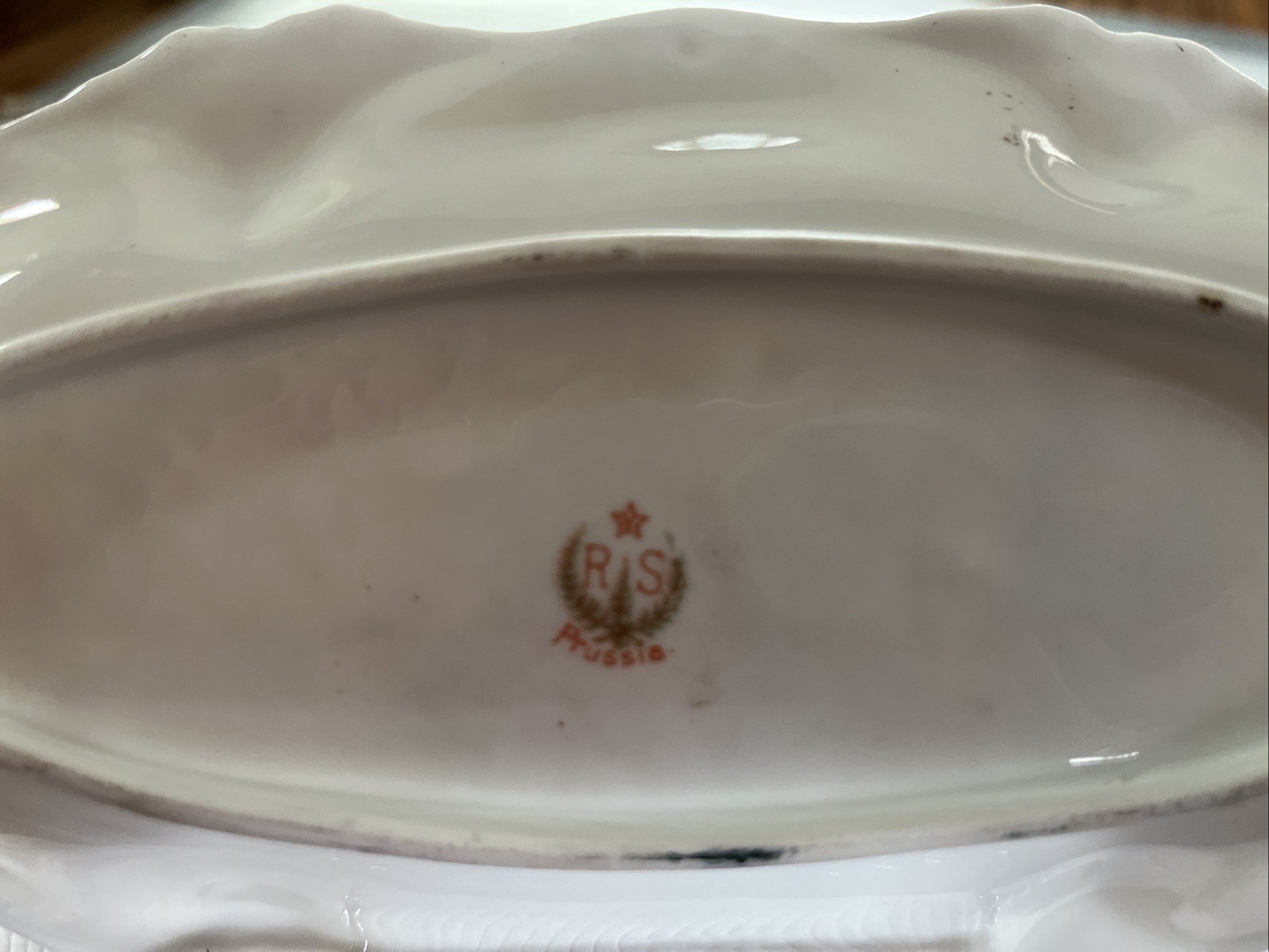 R S Prussia Point and Clover Rose and Snowball Console / Celery Bowl Gold Trim