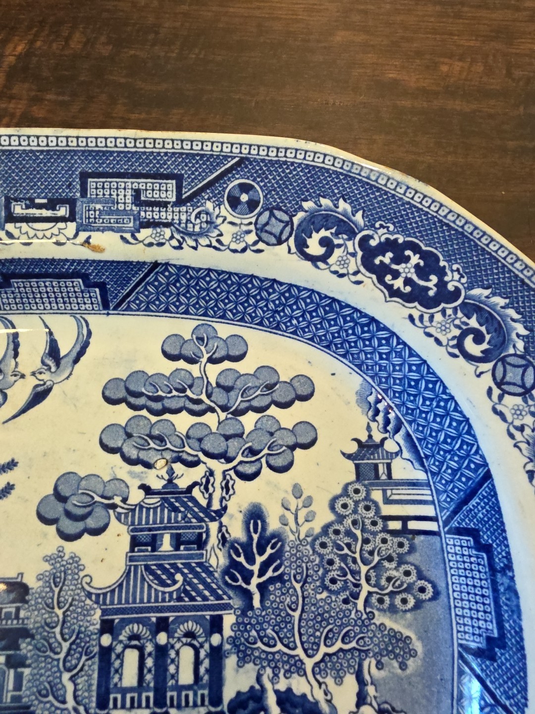 Blue Willow Oval 15.5 X 12.5In Oval Platter Very Old Plate imperfections