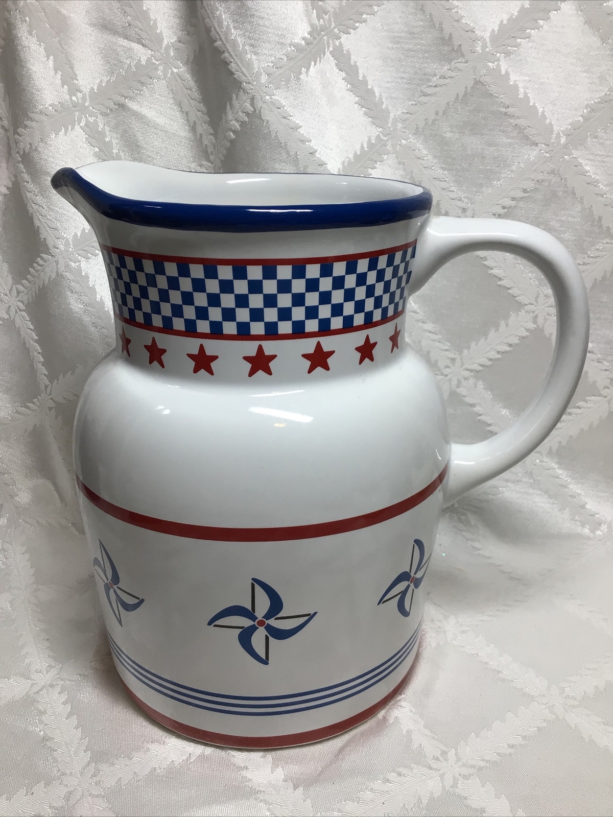 Princess House Exclusive 4th Of July Pitcher Country Fair Red White Blue 64oz