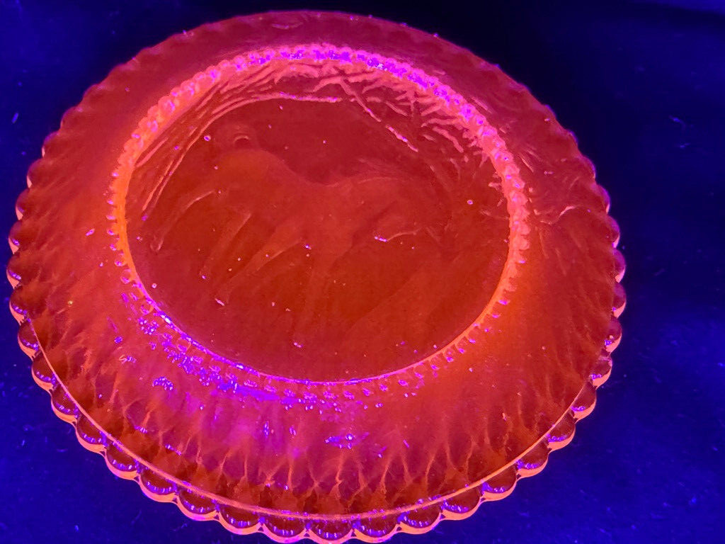 Green Vaseline glass Unicorn plate tea cup horse uranium pony saucer selenium 3″